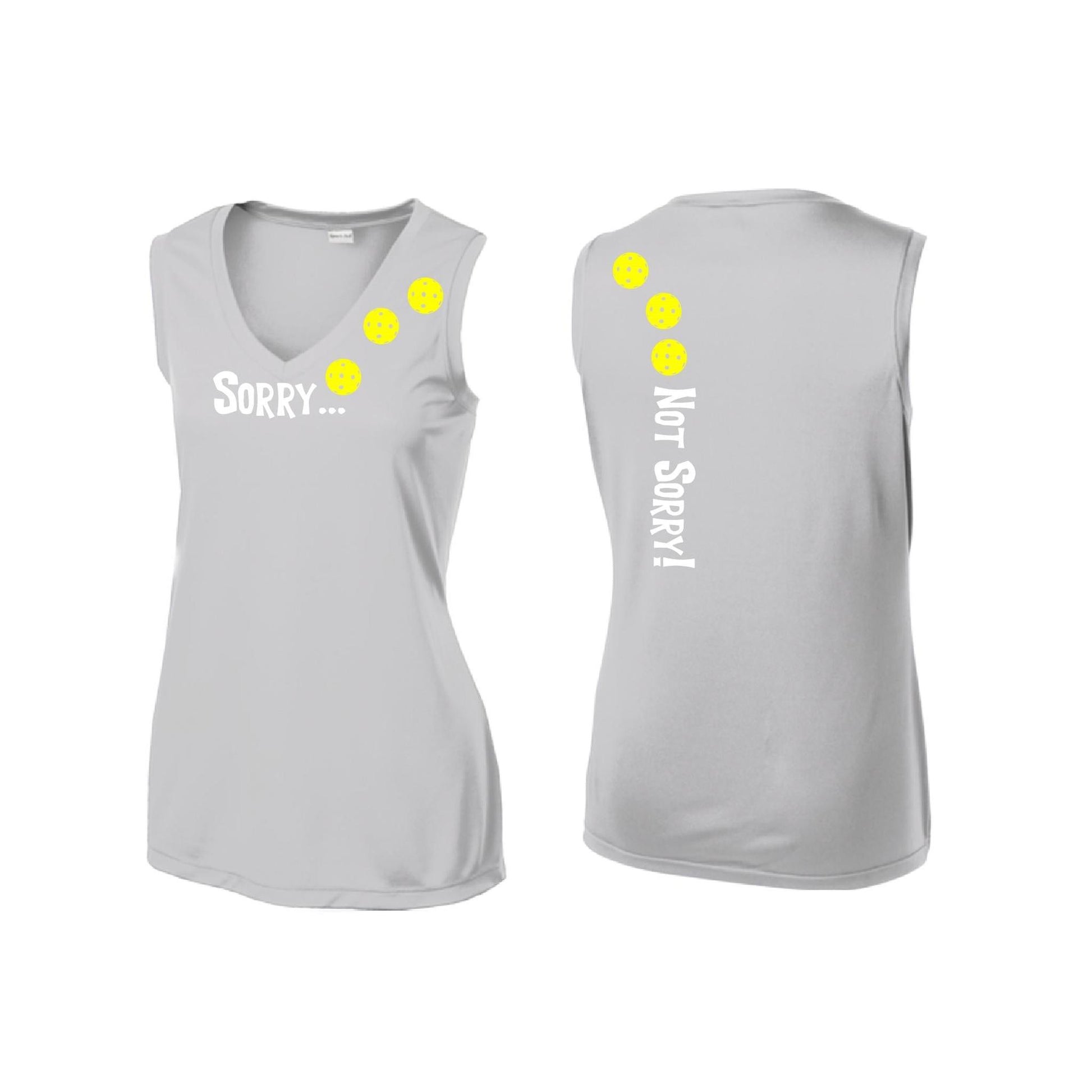 Sorry Not Sorry (Pickleballs Red White Yellow) | Women’s Sleeveless Athletic Performance T-Shirt | 100% Polyester