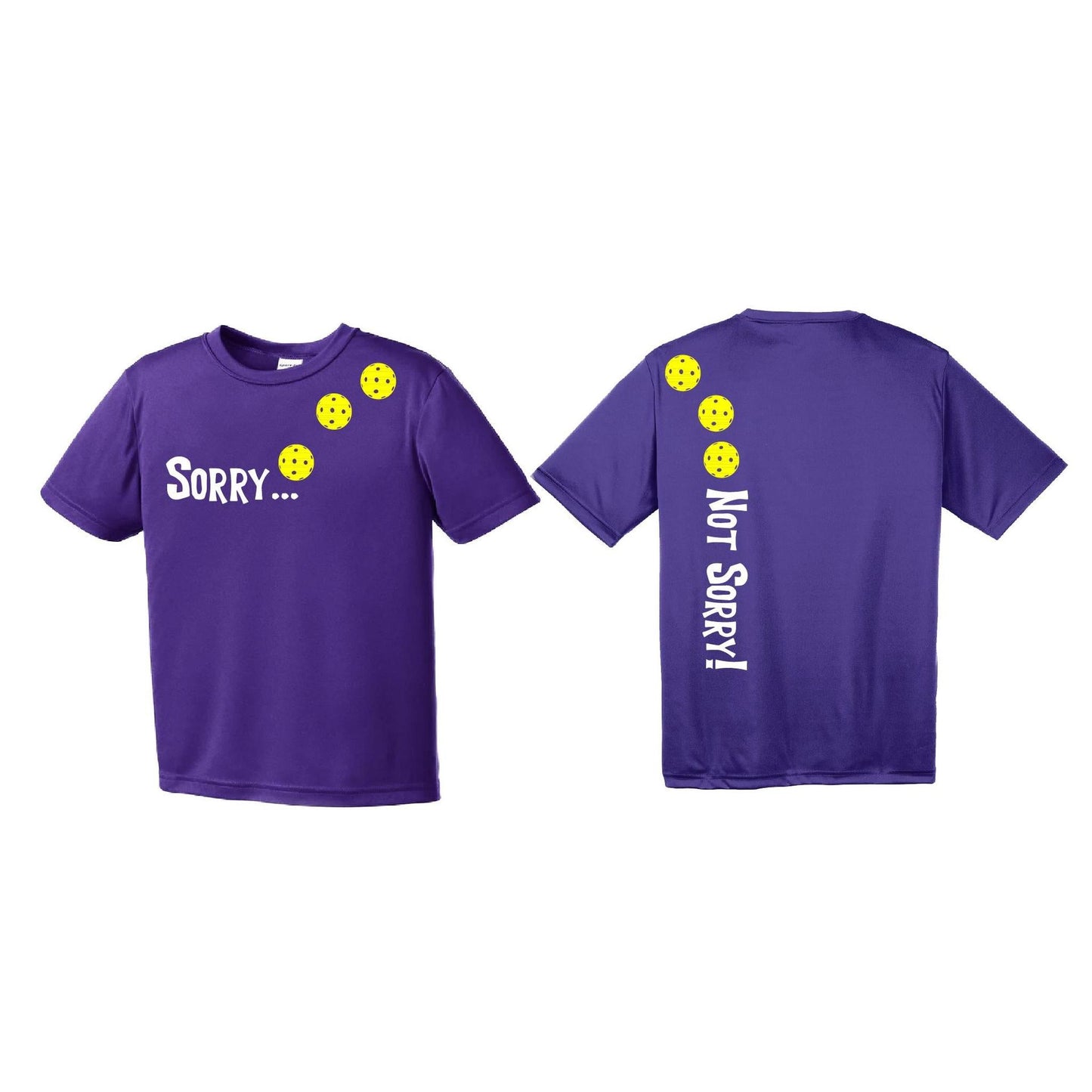 Sorry Not Sorry (Pickleballs Red White Yellow) | Youth Short Sleeve Pickleball Performance T-Shirts | 100% Polyester