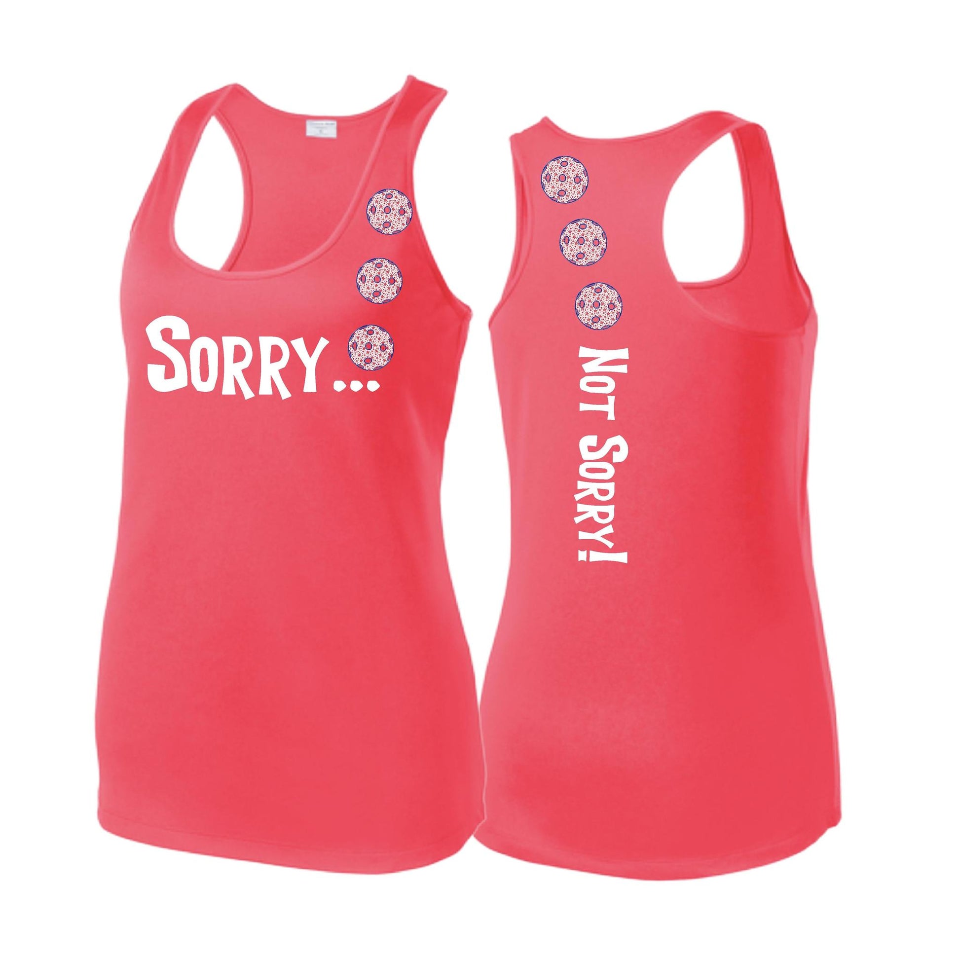 Sorry Not Sorry (Pickleballs With Patriotic Stars) | Women's Racerback Pickleball Tank | 100% Polyester