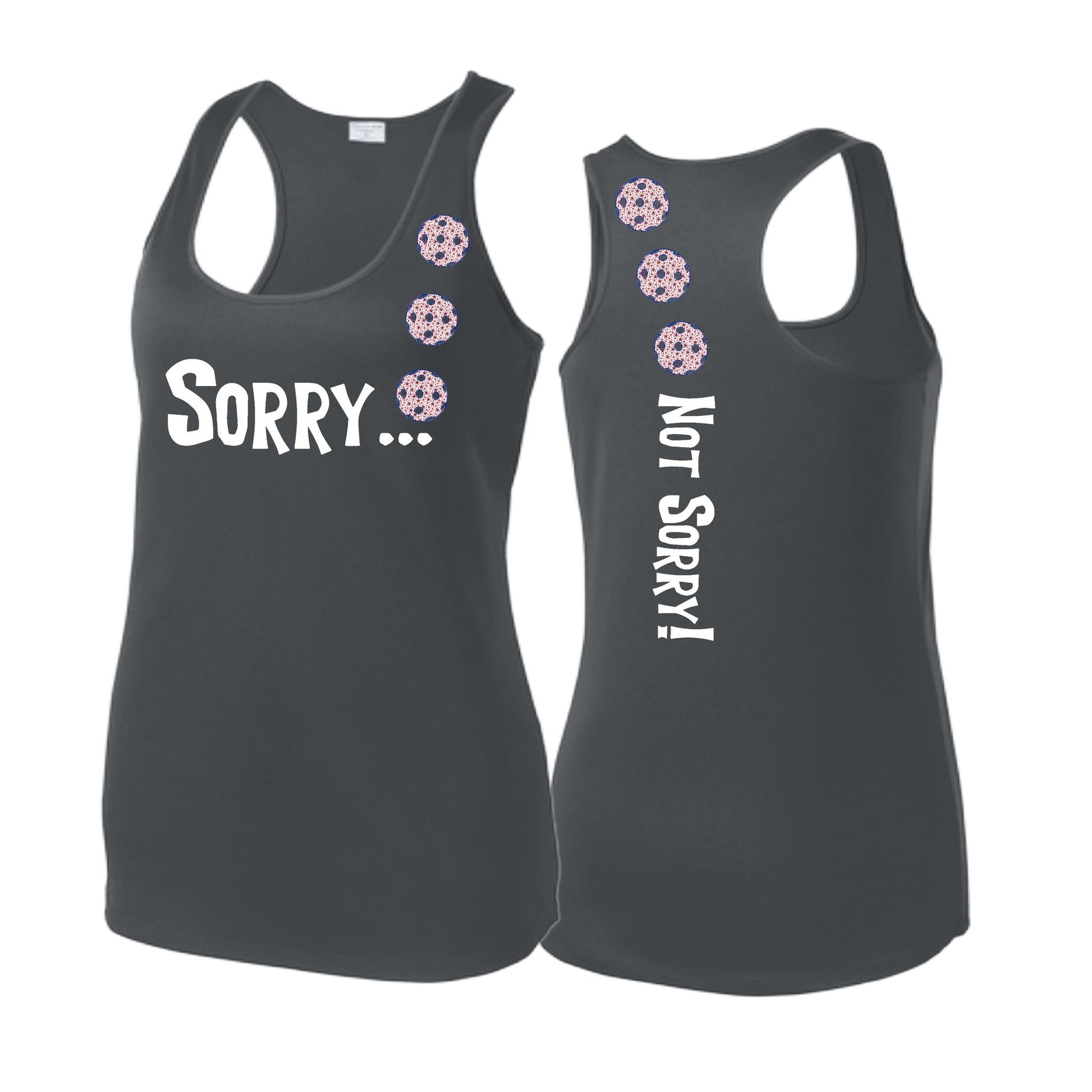 Sorry Not Sorry (Pickleballs With Patriotic Stars) | Women's Racerback Pickleball Tank | 100% Polyester