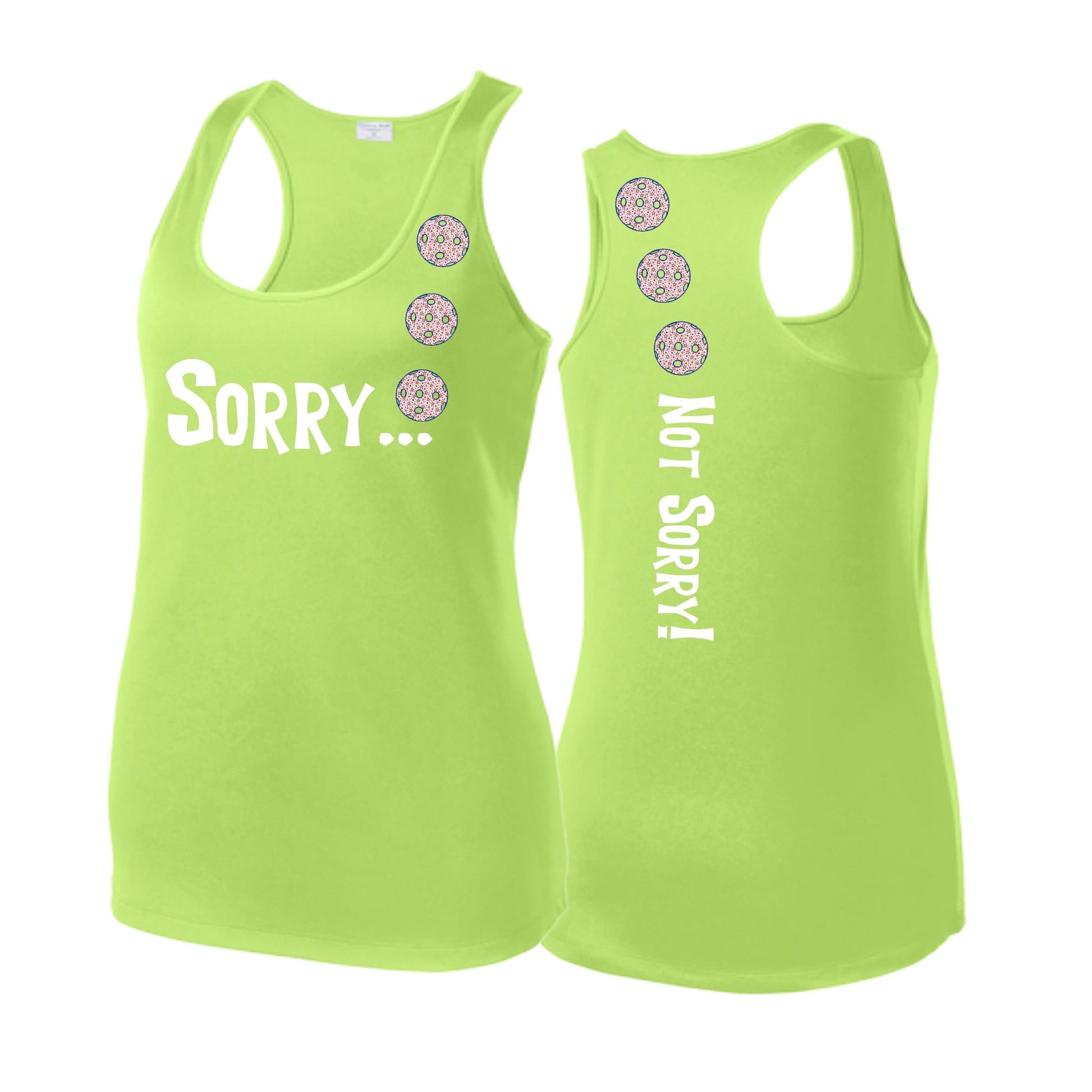 Sorry Not Sorry (Pickleballs With Patriotic Stars) | Women's Racerback Pickleball Tank | 100% Polyester
