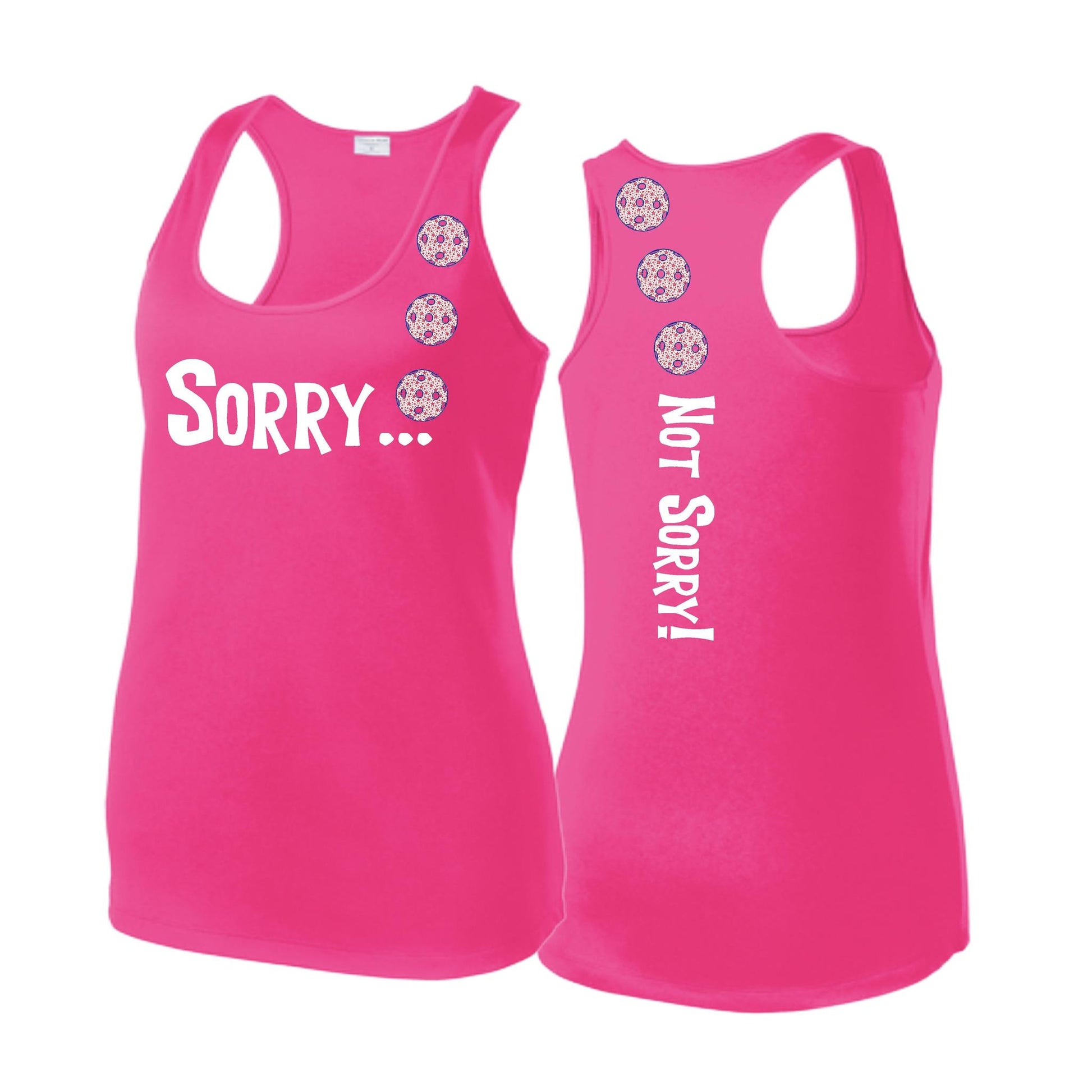 Sorry Not Sorry (Pickleballs With Patriotic Stars) | Women's Racerback Pickleball Tank | 100% Polyester