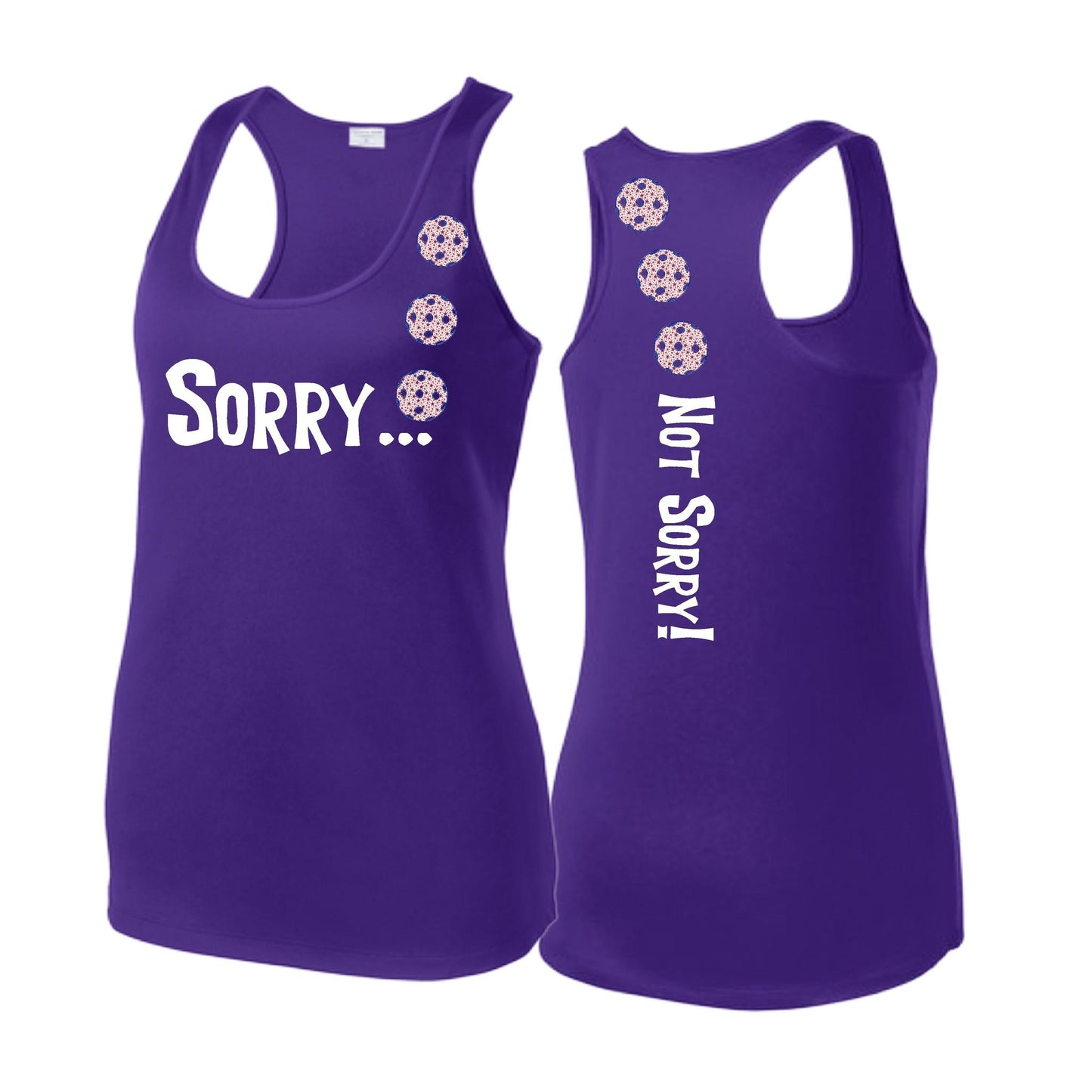 Sorry Not Sorry (Pickleballs With Patriotic Stars) | Women's Racerback Pickleball Tank | 100% Polyester