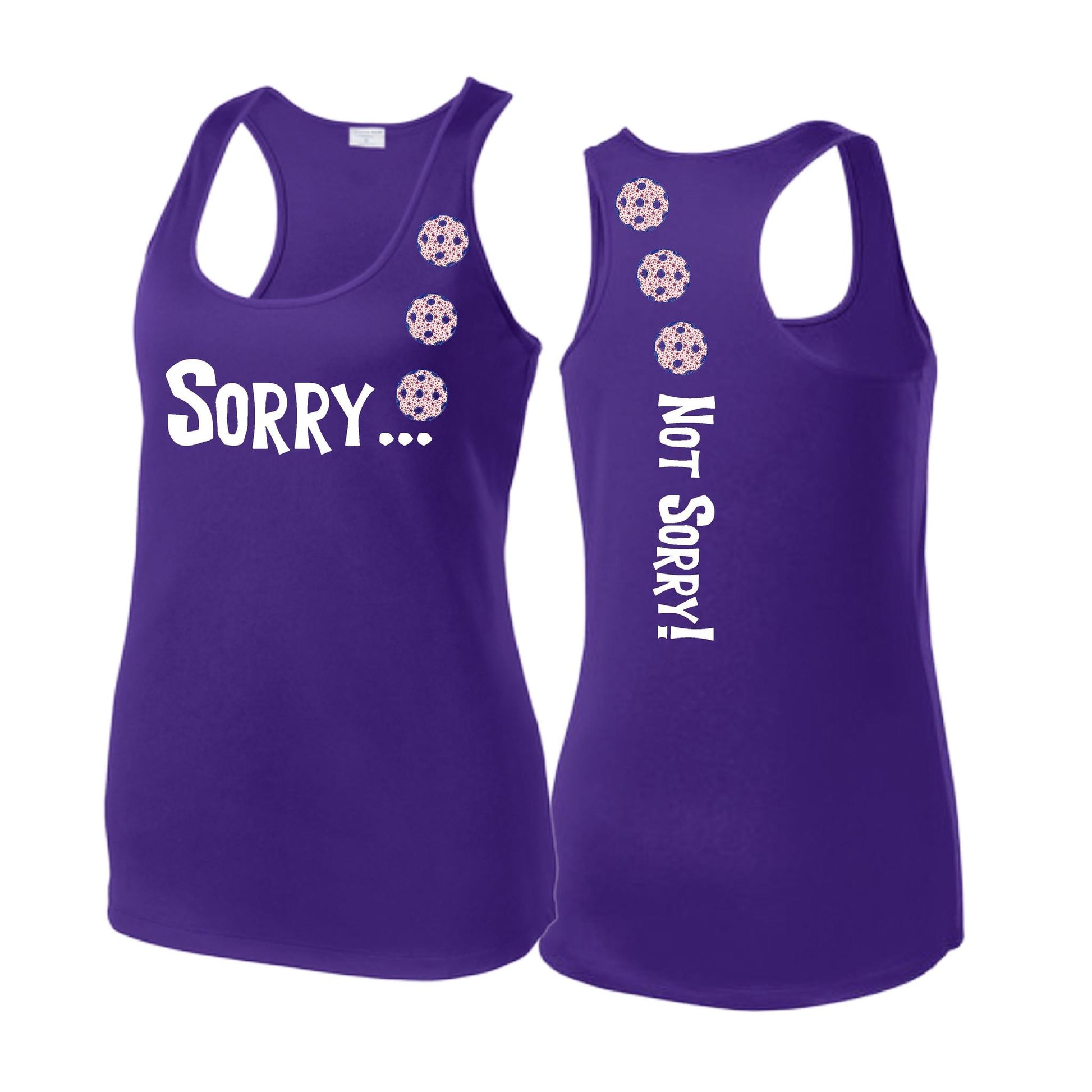 Sorry Not Sorry (Pickleballs With Patriotic Stars) | Women's Racerback Pickleball Tank | 100% Polyester