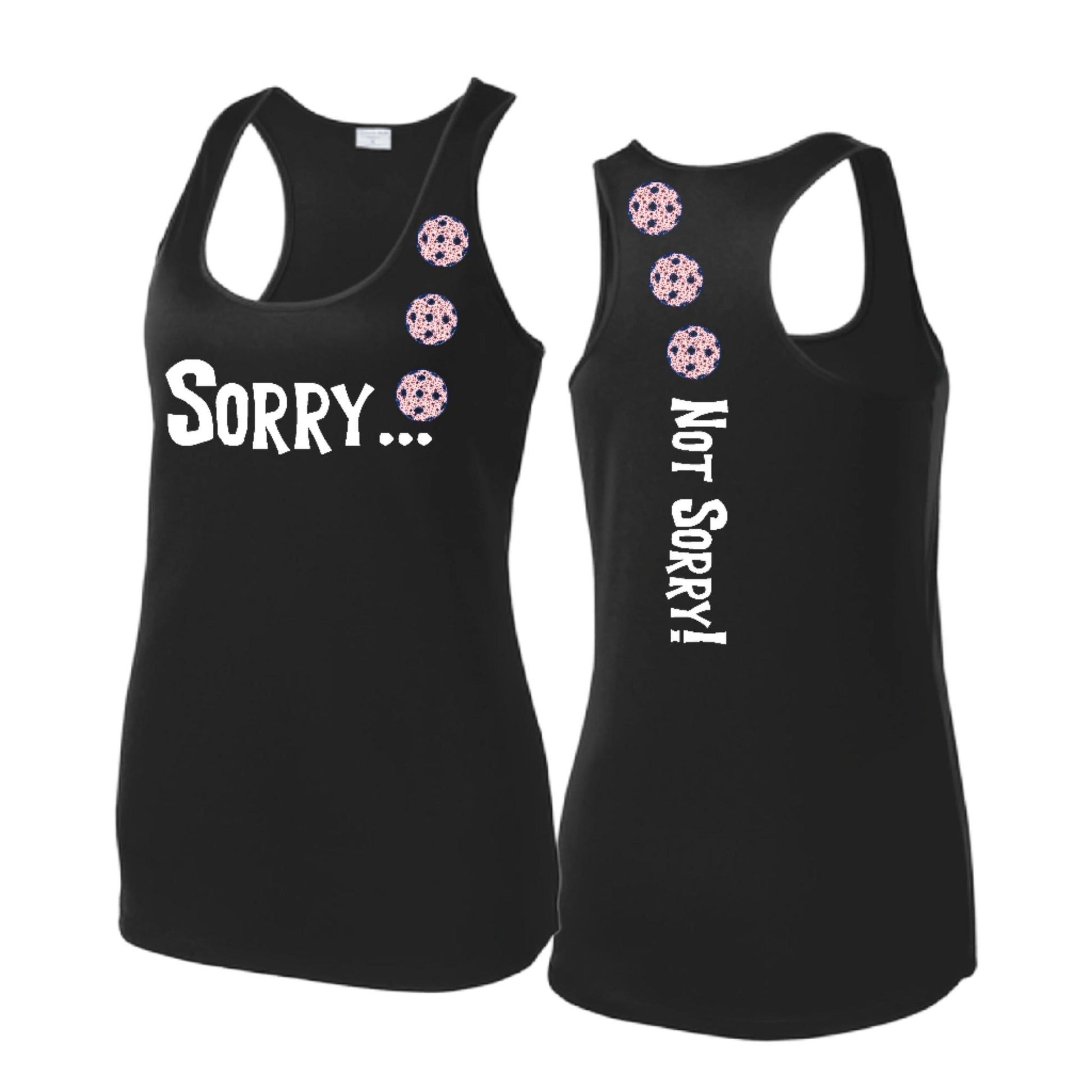 Sorry Not Sorry (Pickleballs With Patriotic Stars) | Women's Racerback Pickleball Tank | 100% Polyester