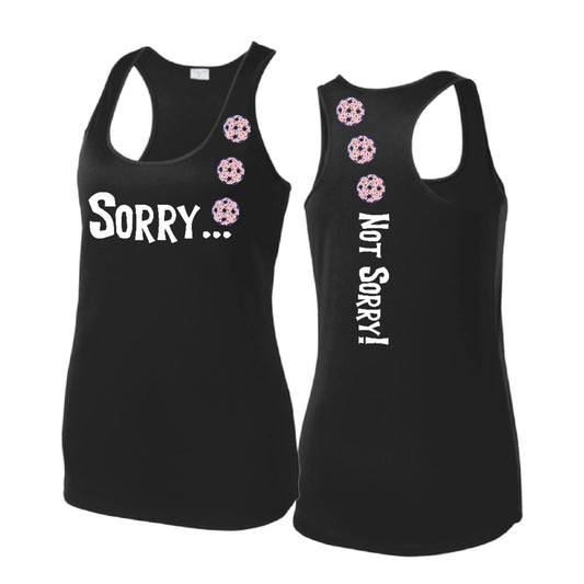 Sorry Not Sorry (Pickleballs With Patriotic Stars) | Women's Racerback Pickleball Tank | 100% Polyester