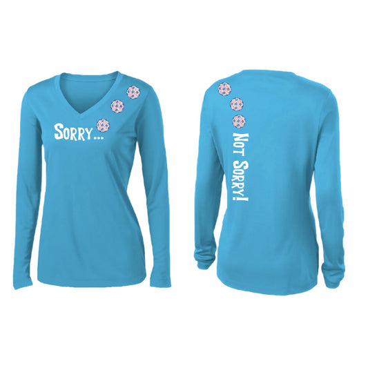 Sorry Not Sorry (Pickleballs With Stars) | Women’s Long Sleeve V-Neck Pickleball Performance Shirt | 100% Polyester