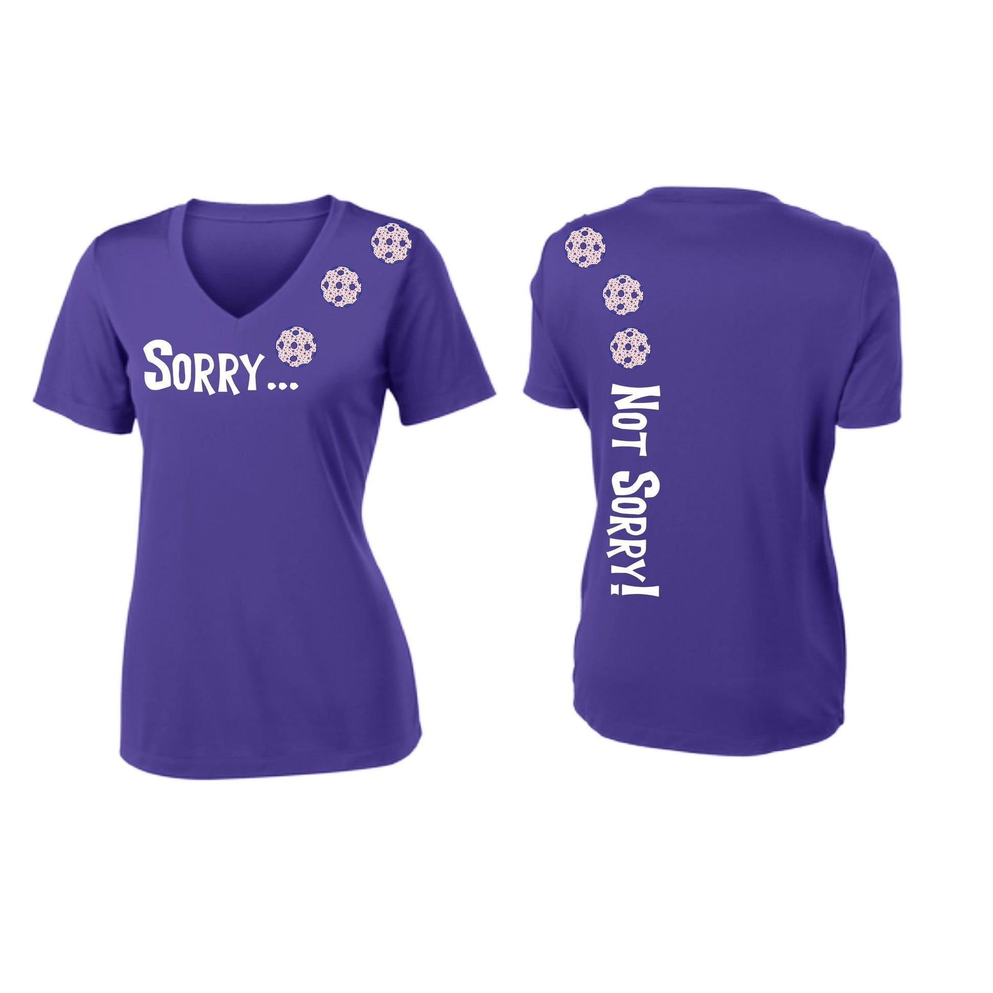 Sorry Not Sorry (Pickleballs With Stars) | Women's Short Sleeve V-Neck Pickleball Performance T-Shirts | 100% Polyester