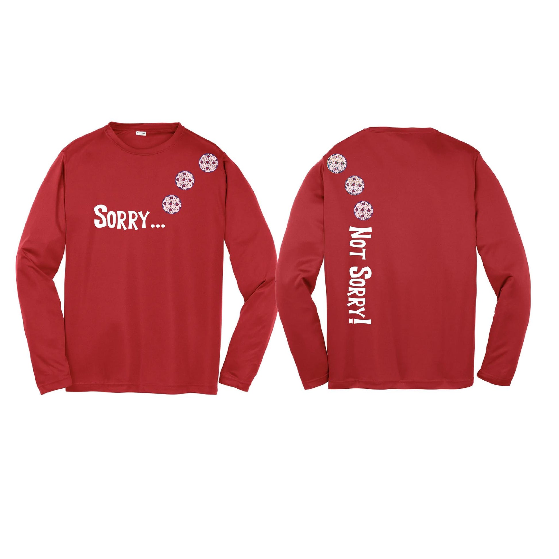 Sorry Not Sorry (Pickleballs With Stars) | Youth Long Sleeve Pickleball Performance T-Shirts | 100% Polyester