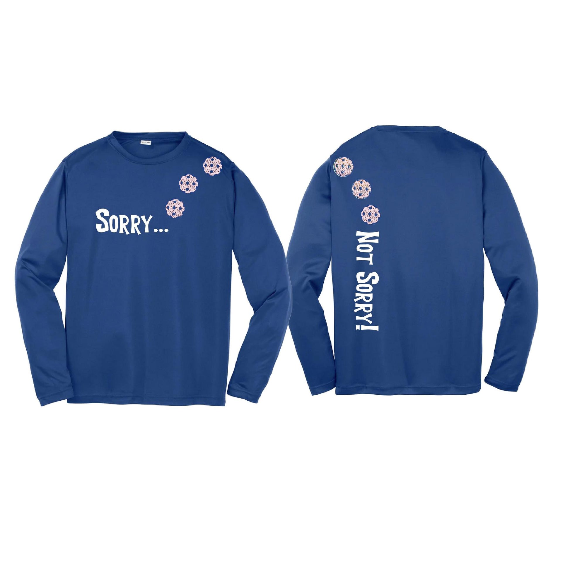 Sorry Not Sorry (Pickleballs With Stars) | Youth Long Sleeve Pickleball Performance T-Shirts | 100% Polyester
