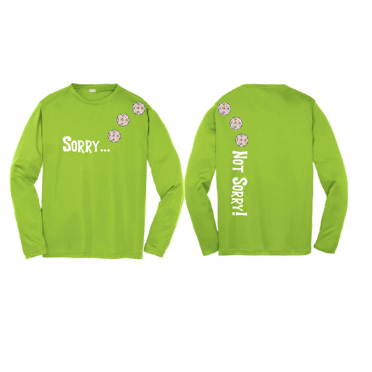 Sorry Not Sorry (Pickleballs With Stars) | Youth Long Sleeve Pickleball Performance T-Shirts | 100% Polyester