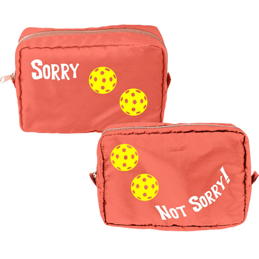 Sorry Not Sorry With Pickleballs (Customizable) | Pickleball Dimensional Cosmetic Pouch Bag | Small Size Court Dimensional Bag