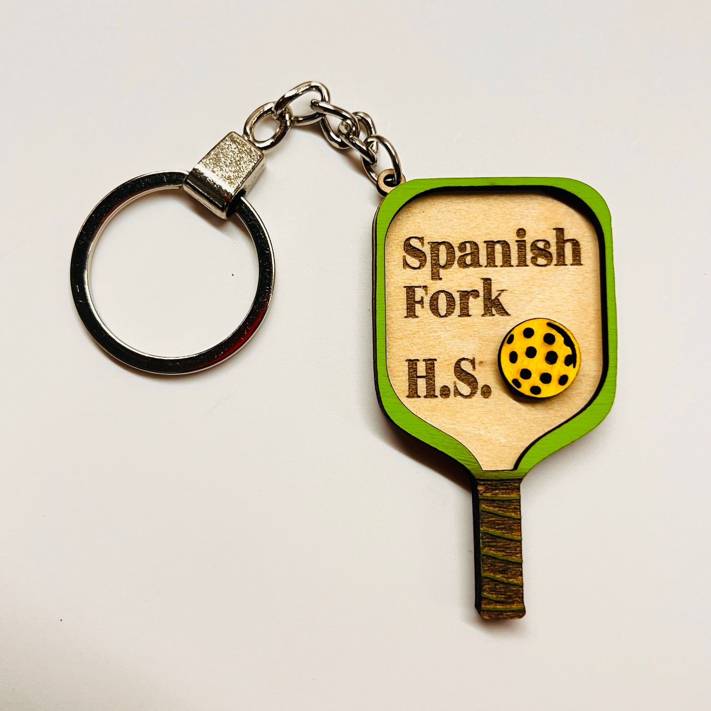Set of 10 Spanish Fork Custom Pickleball Paddle Keychain Personalized Balsa Wood Keychain Pickleball Player Gift Pickleball Team Gift Paddle Bag Charm
