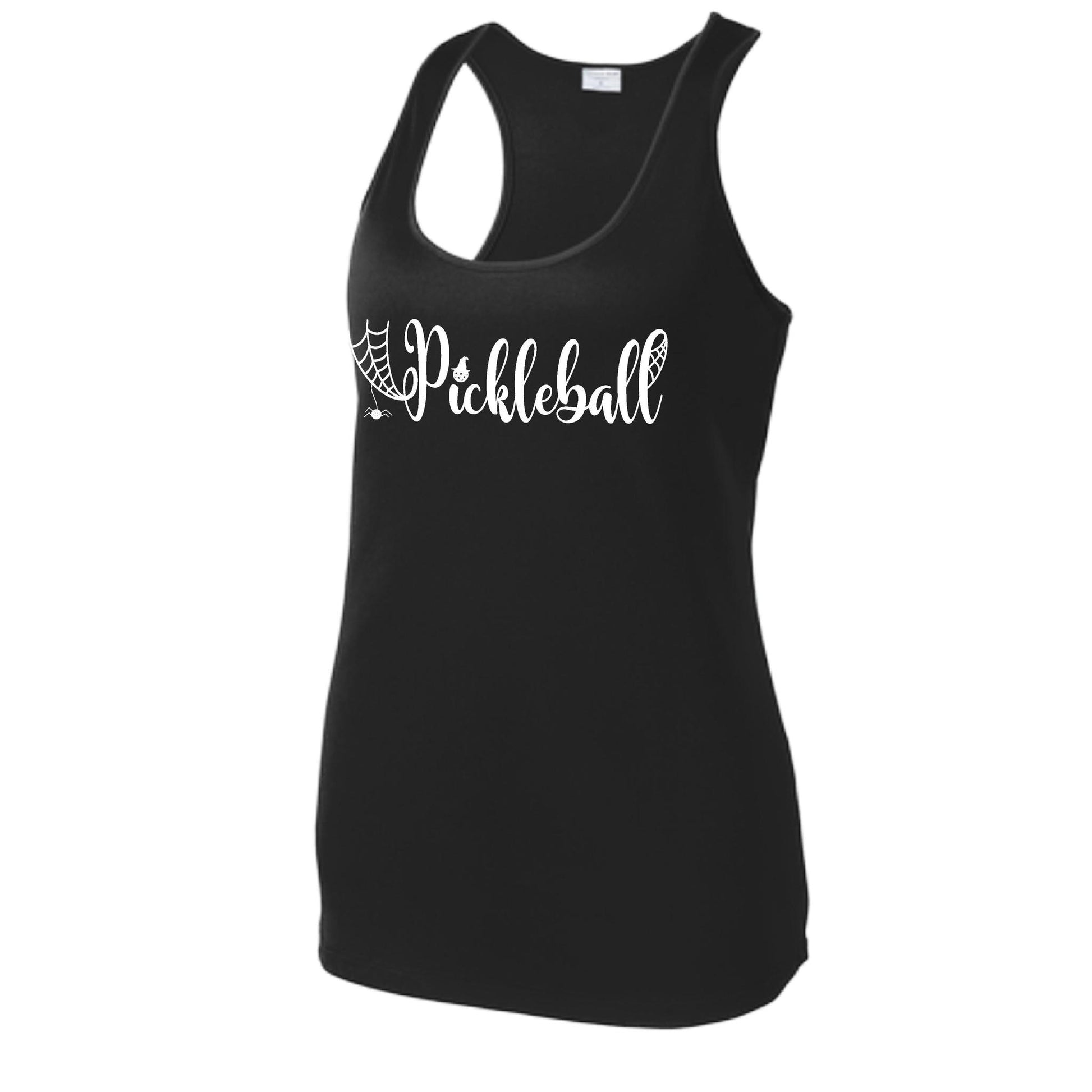 Womens Funny Halloween Pickleball Shirt Spooky Pickleball Racerback Tank T-Shirt Moisture-Wicking Gift for Pickleball Players