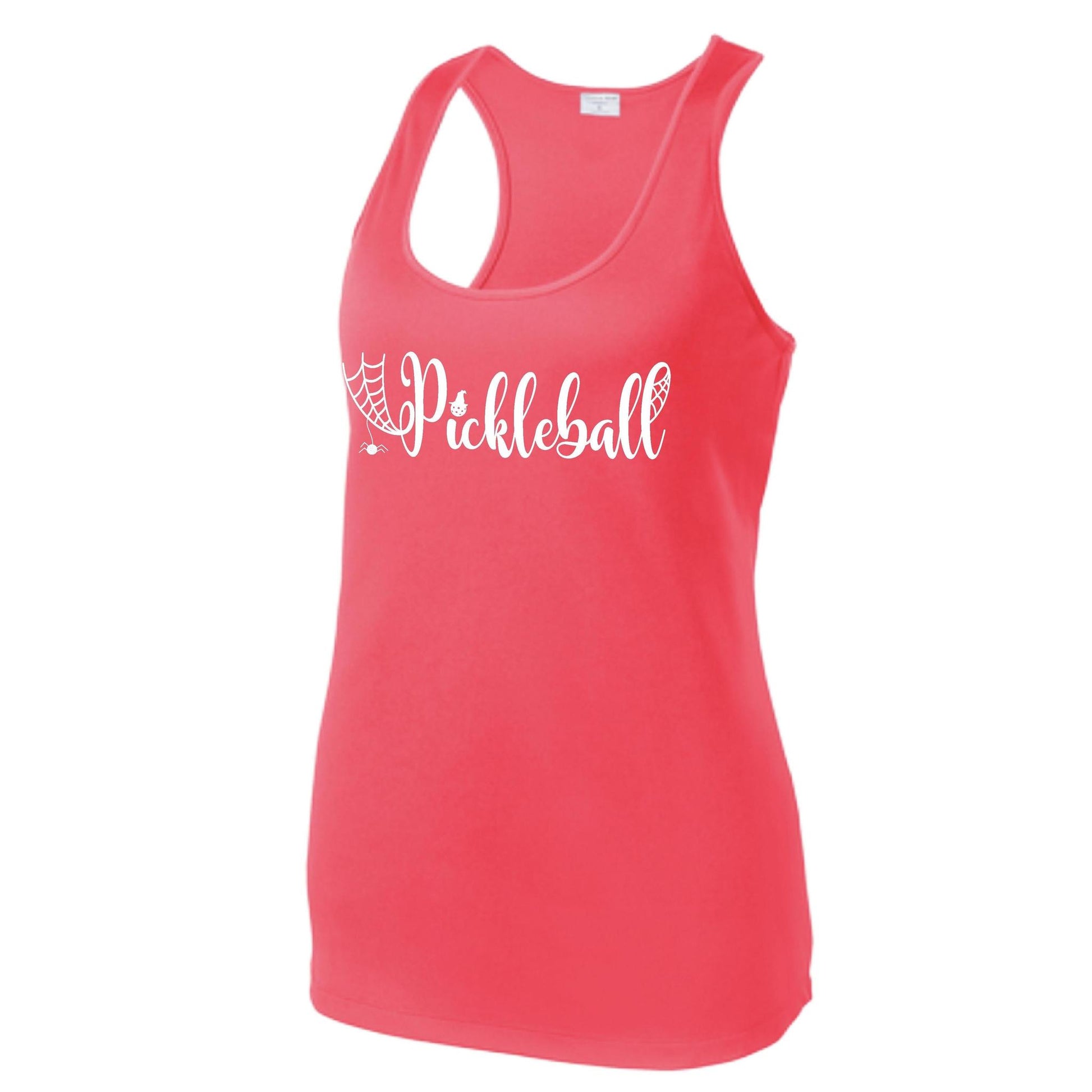 Womens Funny Halloween Pickleball Shirt Spooky Pickleball Racerback Tank T-Shirt Moisture-Wicking Gift for Pickleball Players
