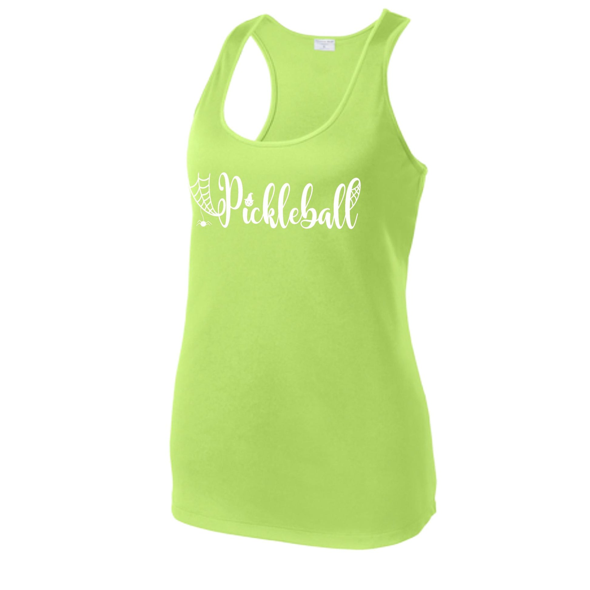 Womens Funny Halloween Pickleball Shirt Spooky Pickleball Racerback Tank T-Shirt Moisture-Wicking Gift for Pickleball Players