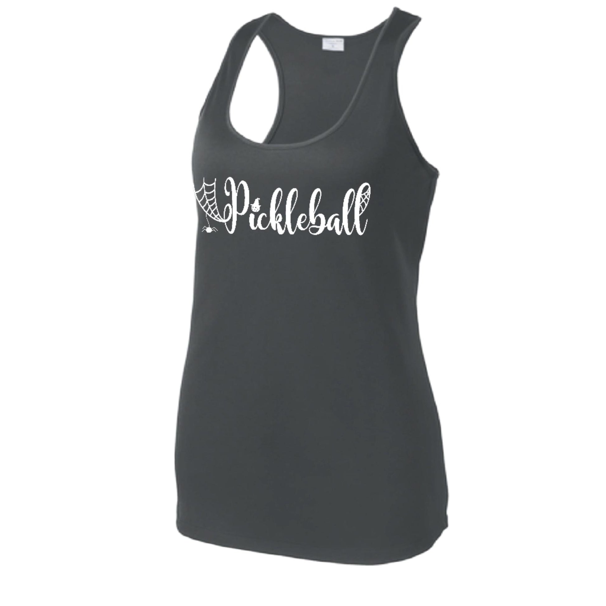 Womens Funny Halloween Pickleball Shirt Spooky Pickleball Racerback Tank T-Shirt Moisture-Wicking Gift for Pickleball Players