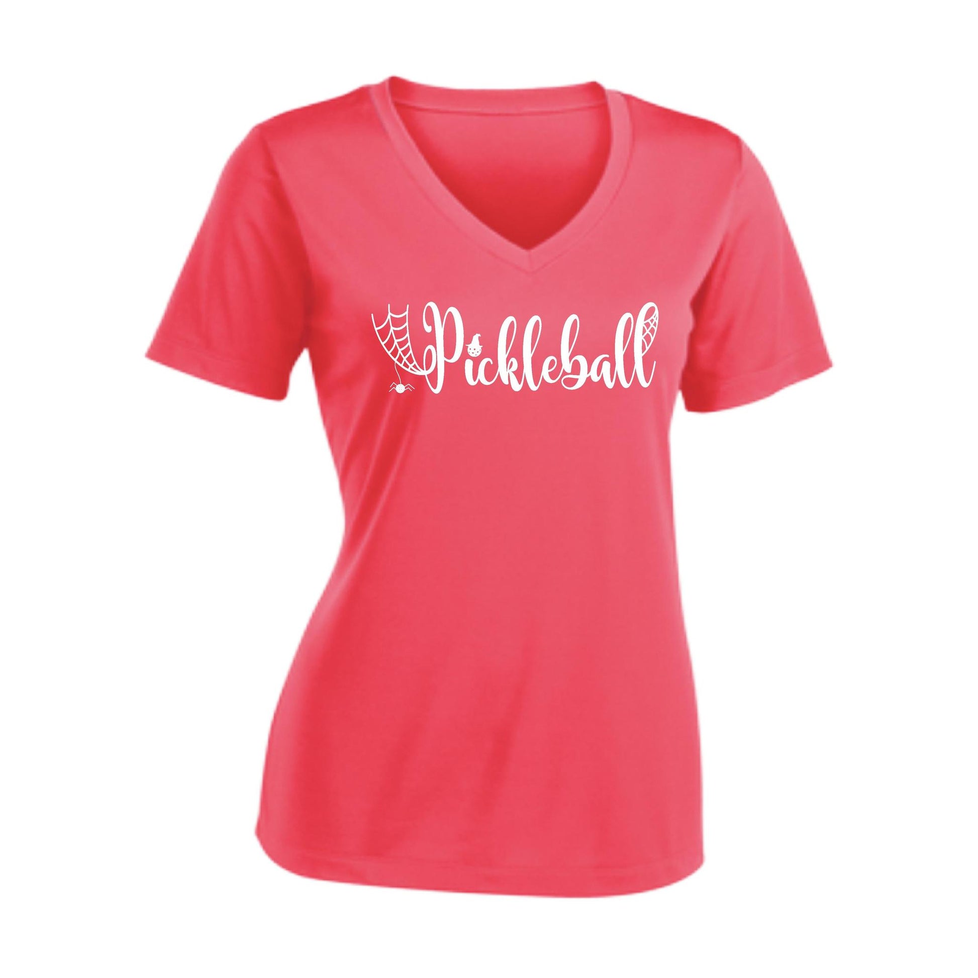 Spider Pickleball | Women's Short Sleeve V-Neck Pickleball Performance T-Shirts | 100% Polyester