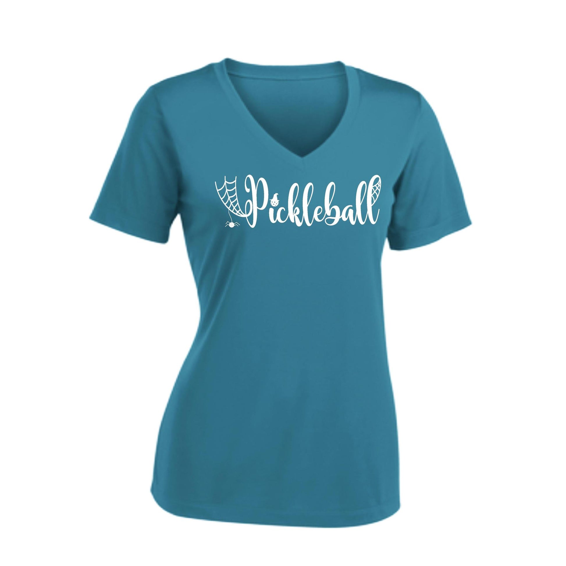 Spider Pickleball | Women's Short Sleeve V-Neck Pickleball Performance T-Shirts | 100% Polyester