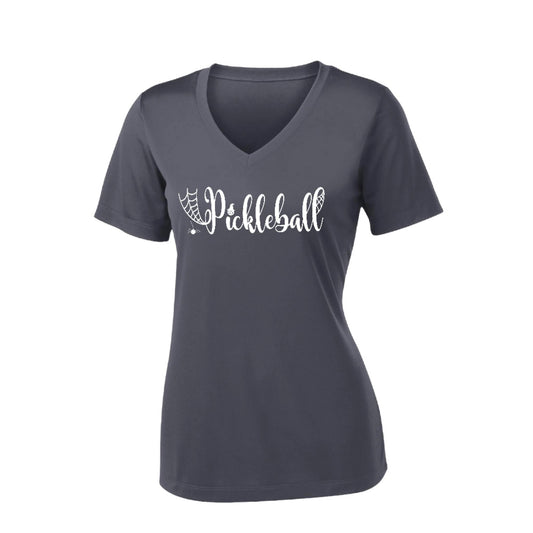 Spider Pickleball | Women's Short Sleeve V-Neck Pickleball Performance T-Shirts | 100% Polyester