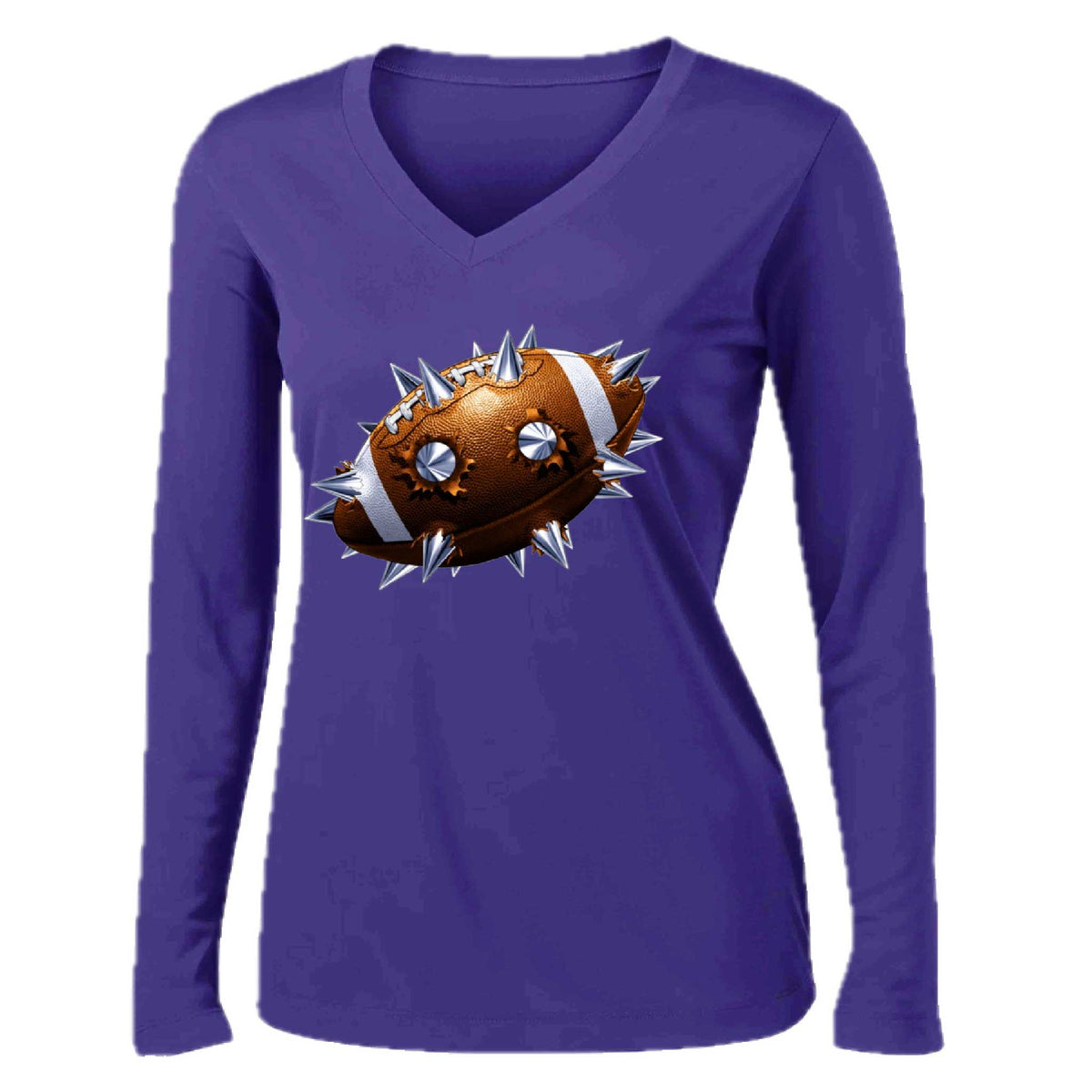 Spiked Football | Women’s Long Sleeve V-Neck Football T-Shirt | 100% Polyester
