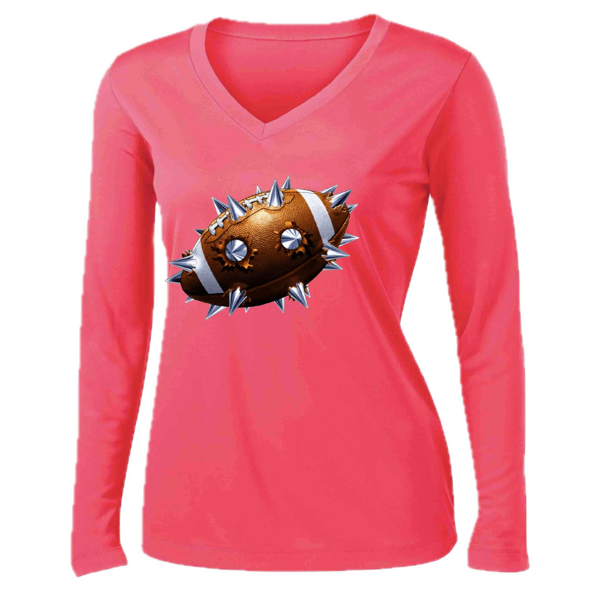 Spiked Football | Women’s Long Sleeve V-Neck Football T-Shirt | 100% Polyester