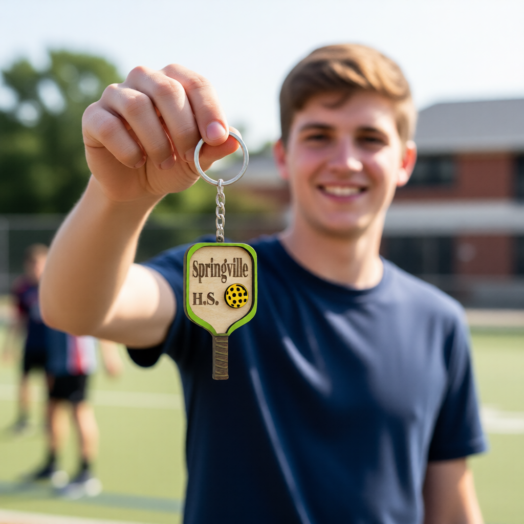 Set of 10 Springville Custom Pickleball Paddle Keychain Personalized Balsa Wood Keychain Pickleball Player Gift Pickleball Team Gift Paddle Bag Charm