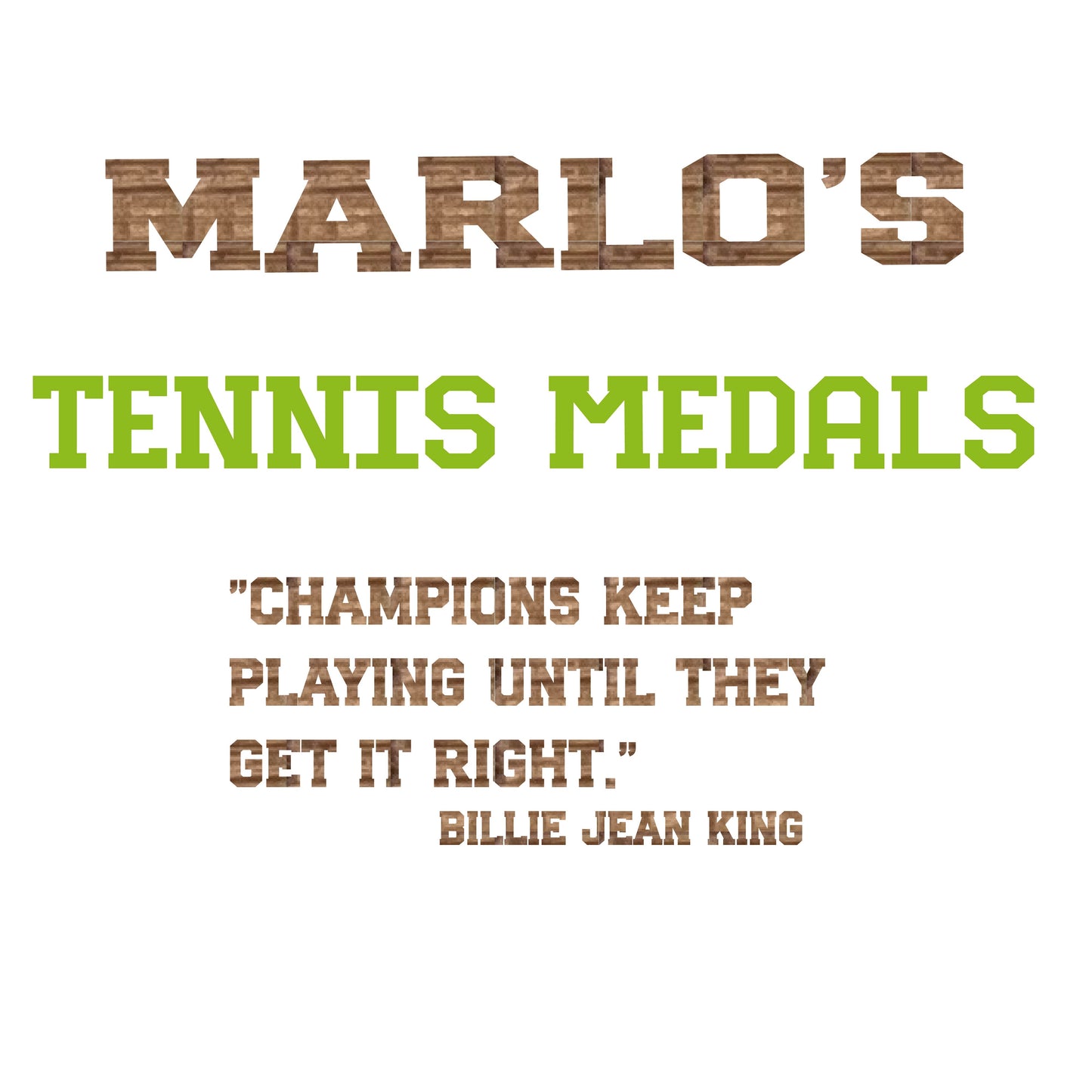 Custom Tennis "Champions Keep Playing Until They Get It Right" Trophy Display Rack | Sports Tournament Award Hanger