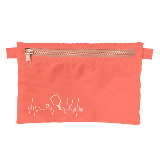 Coffee, Pickleball, Wine Heartbeat EKG | Pickleball Stash Pouch Bag | Small Size Court Stash Bag