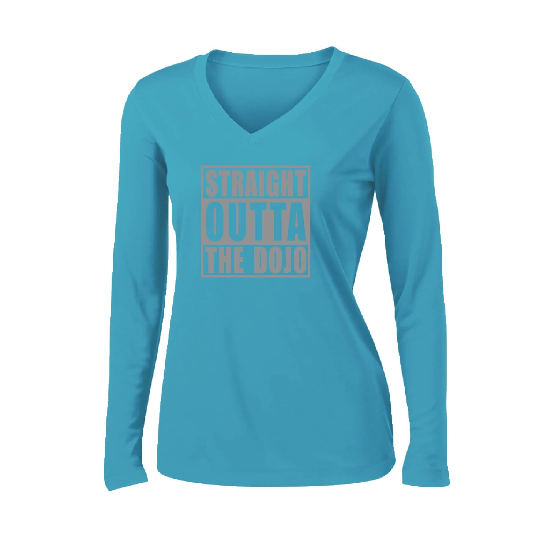 Straight Otta the Dojo | Women’s Long Sleeve V-Neck Karate Performance T-Shirt | 100% Polyester