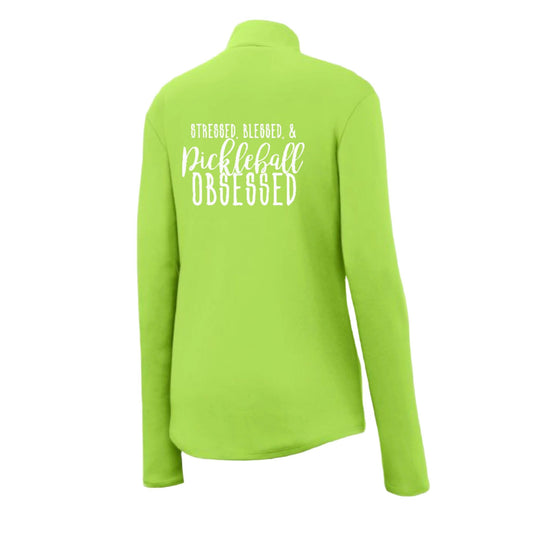 Stressed Blessed Pickleball Obsessed | Clearance Women's 1/4 Zip Pickleball Athletic Performance Pullover Shirt | 100% Polyester