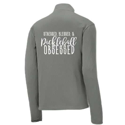 Stressed Blessed & Pickleball Obsessed | Men's 1/4 Zip Long Sleeve Pullover Athletic Performance Shirt | 100% Polyester