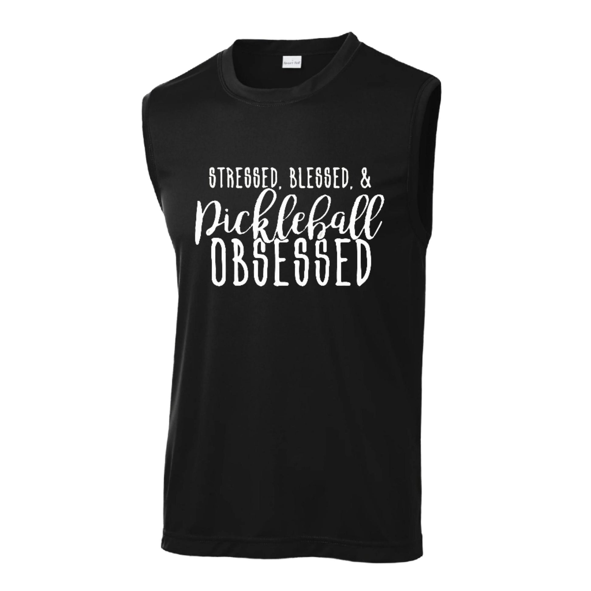 Stressed Blessed & Pickleball Obsessed | Men's Sleeveless Athletic Performance T-Shirt | 100% Polyester