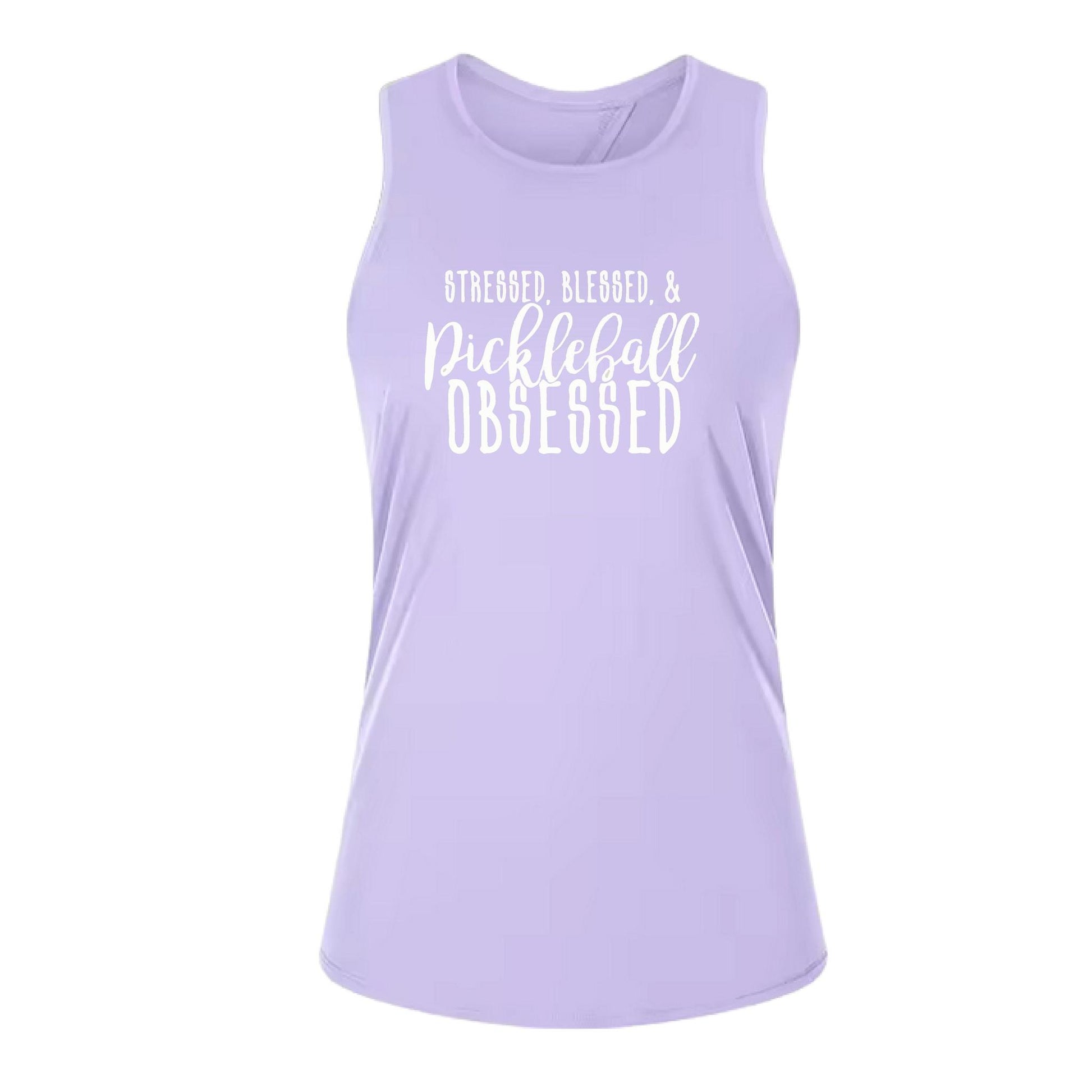 Stressed Blessed & Pickleball Obsessed | Women's Split Back or Tied Back Pickleball Tank | 80/20 Nylon Spandex Mix