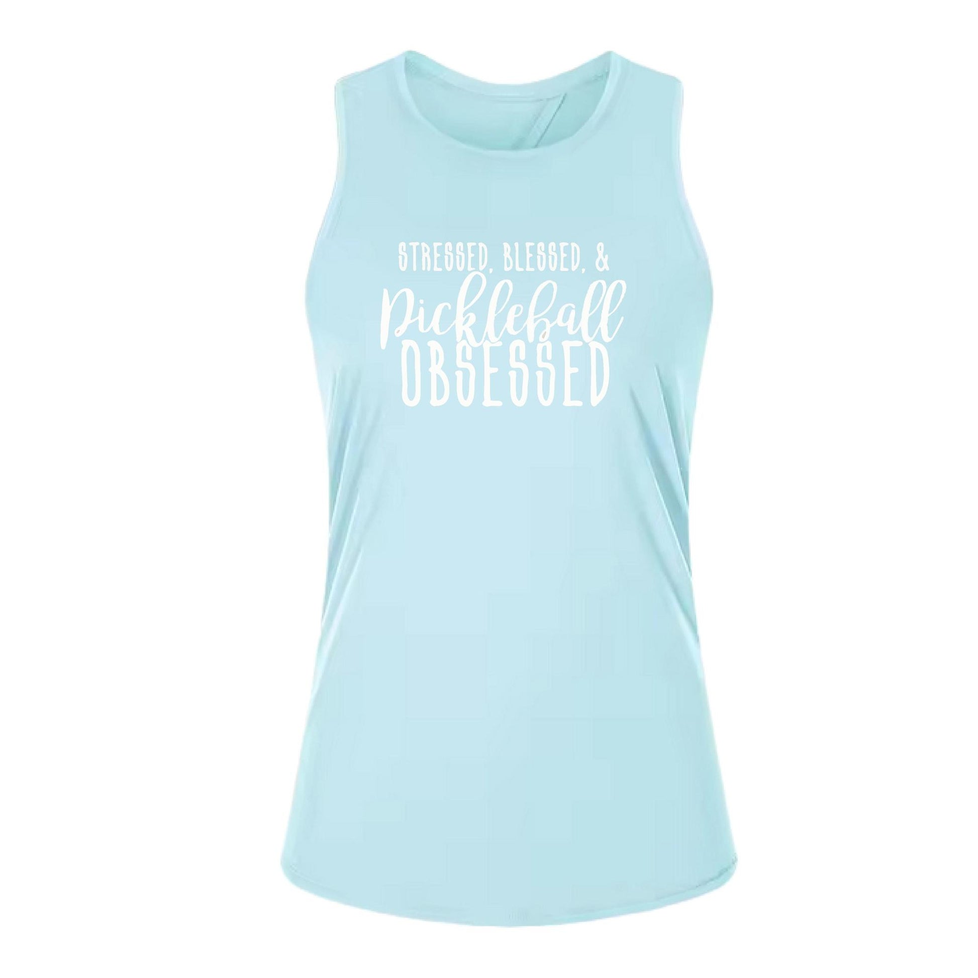Stressed Blessed & Pickleball Obsessed | Women's Split Back or Tied Back Pickleball Tank | 80/20 Nylon Spandex Mix