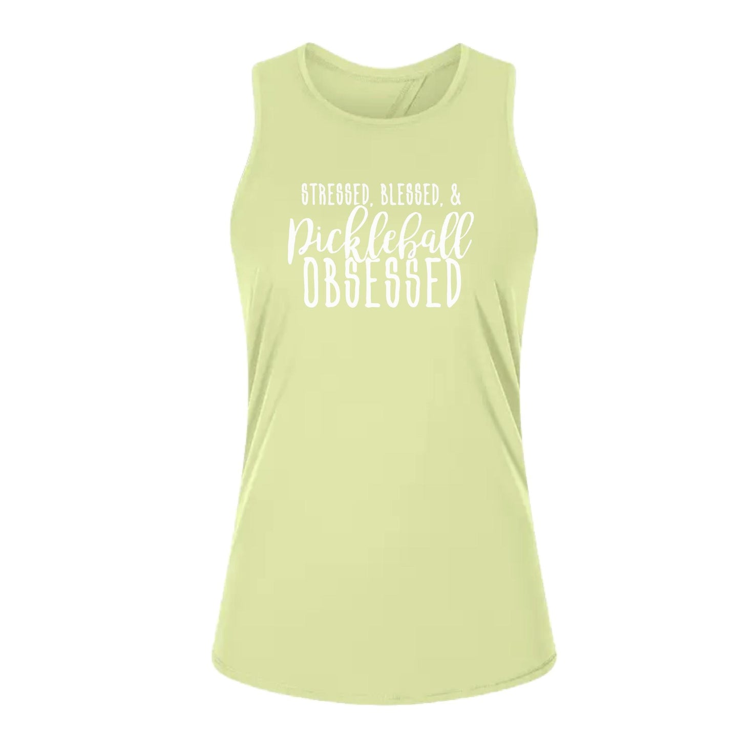 Stressed Blessed & Pickleball Obsessed | Women's Split Back or Tied Back Pickleball Tank | 80/20 Nylon Spandex Mix