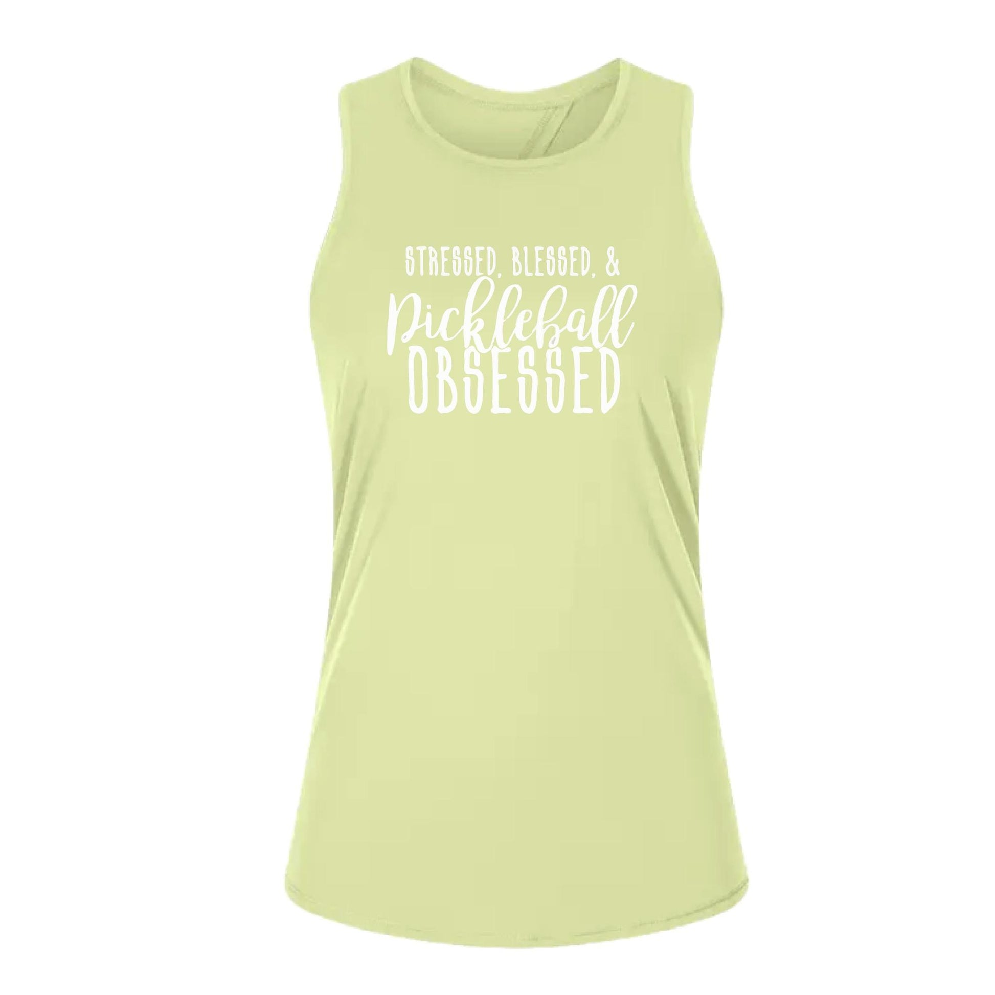 Stressed Blessed & Pickleball Obsessed | Women's Split Back or Tied Back Pickleball Tank | 80/20 Nylon Spandex Mix