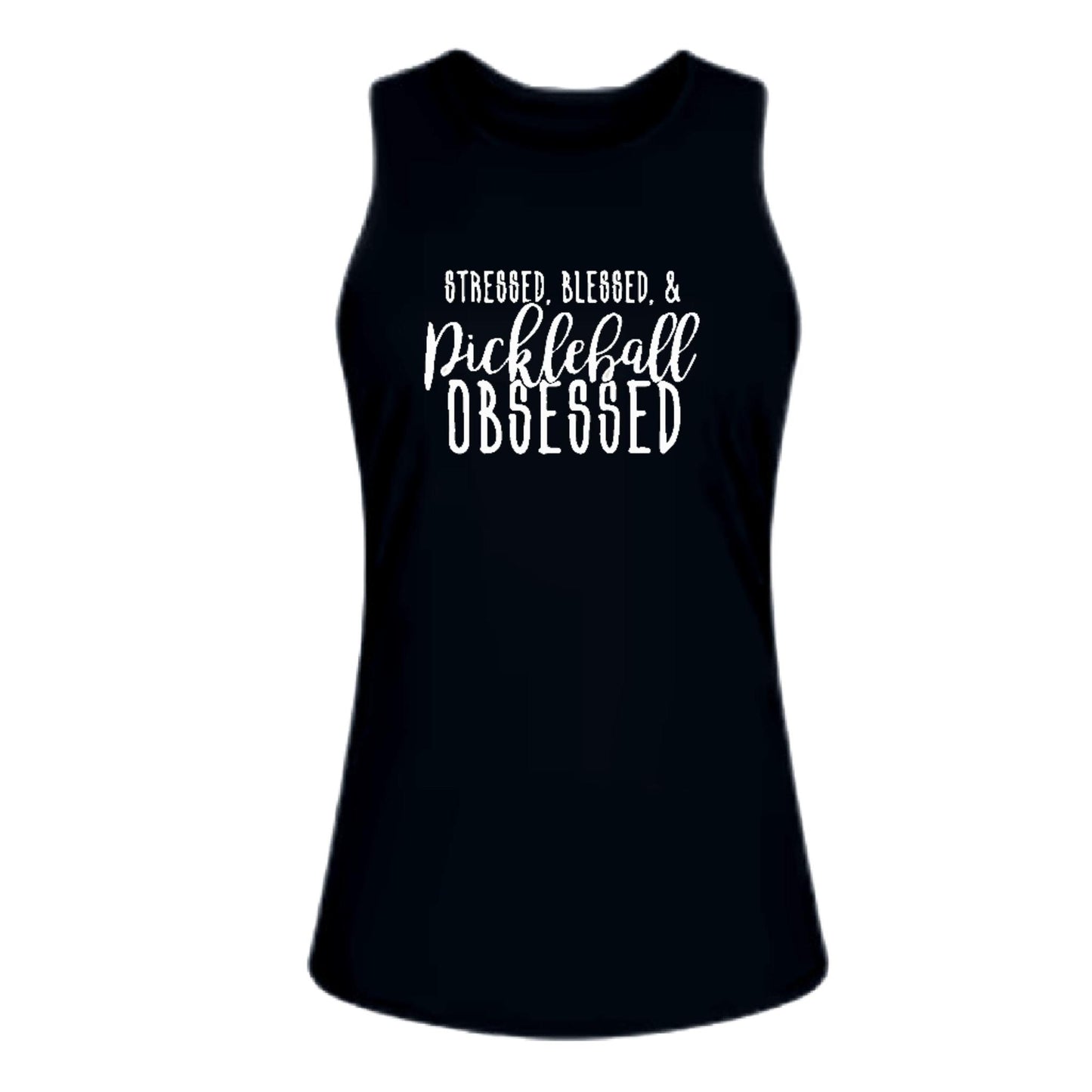 Stressed Blessed & Pickleball Obsessed | Women's Split Back or Tied Back Pickleball Tank | 80/20 Nylon Spandex Mix