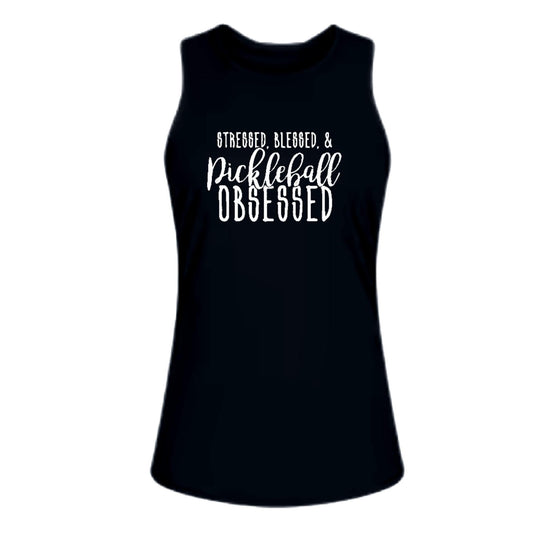 Stressed Blessed & Pickleball Obsessed | Women's Split Back or Tied Back Pickleball Tank | 80/20 Nylon Spandex Mix