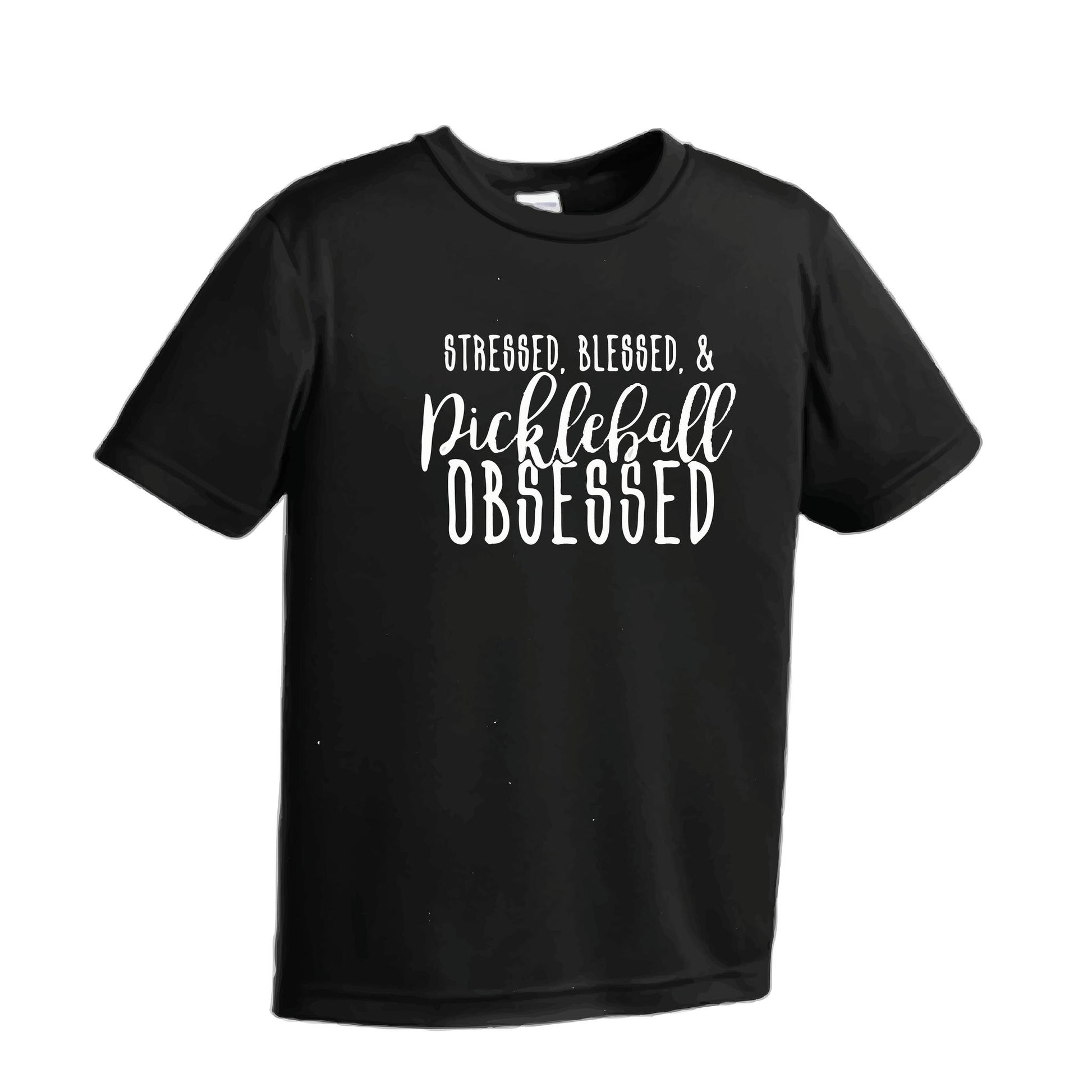 Stressed Blessed & Pickleball Obsessed | Youth Short Sleeve Pickleball Performance T-Shirts | 100% Polyester