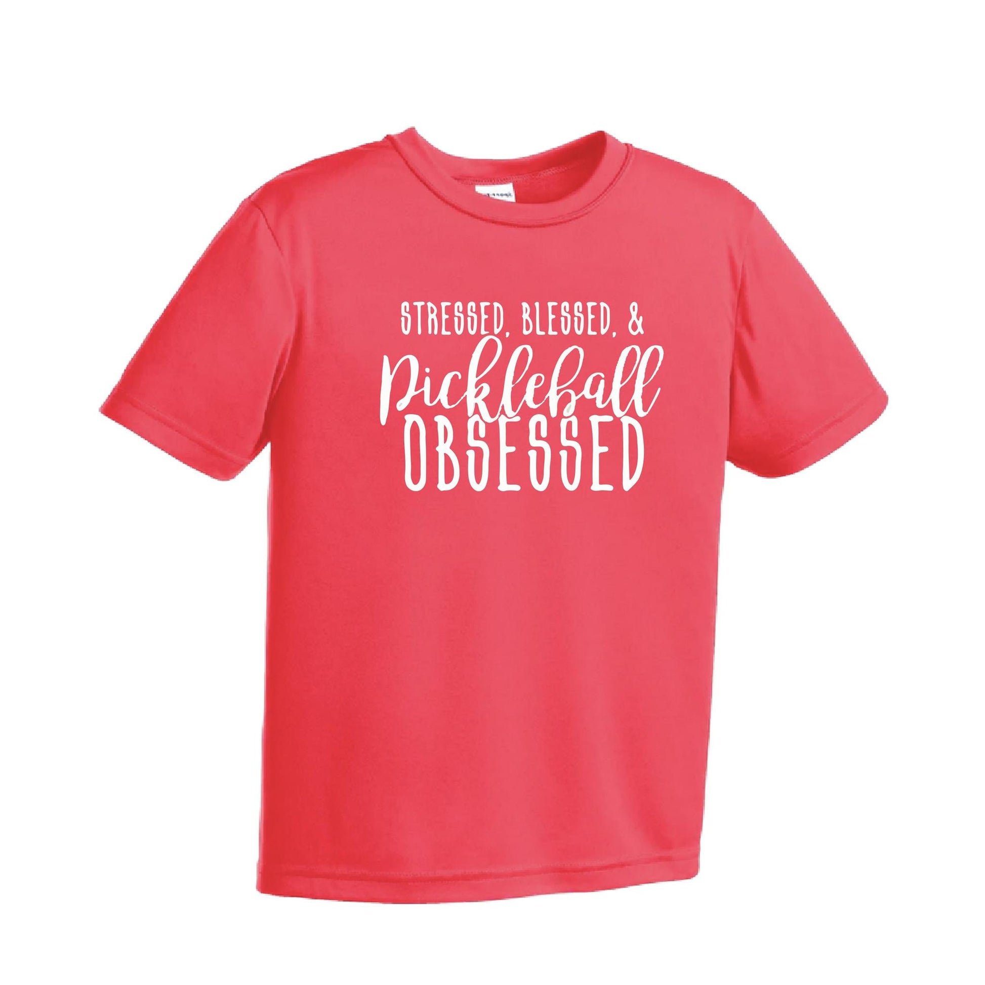 Stressed Blessed & Pickleball Obsessed | Youth Short Sleeve Pickleball Performance T-Shirts | 100% Polyester