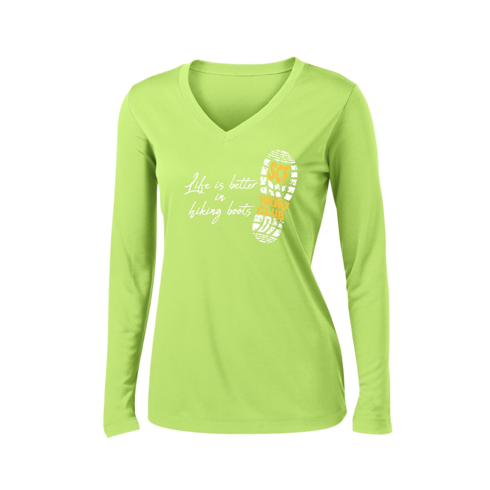 Sun City Festival Hiking Club | Clearance Women’s Long Sleeve V-Neck Performance T-Shirt | 100% Polyester