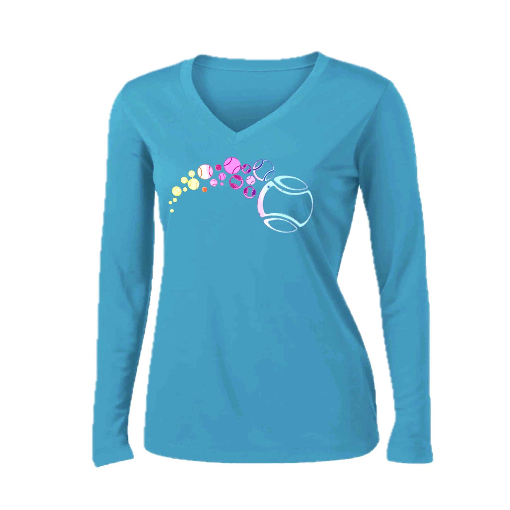 Tennis Focus | Women’s Long Sleeve V-Neck Tennis Performance T-Shirt | 100% Polyester
