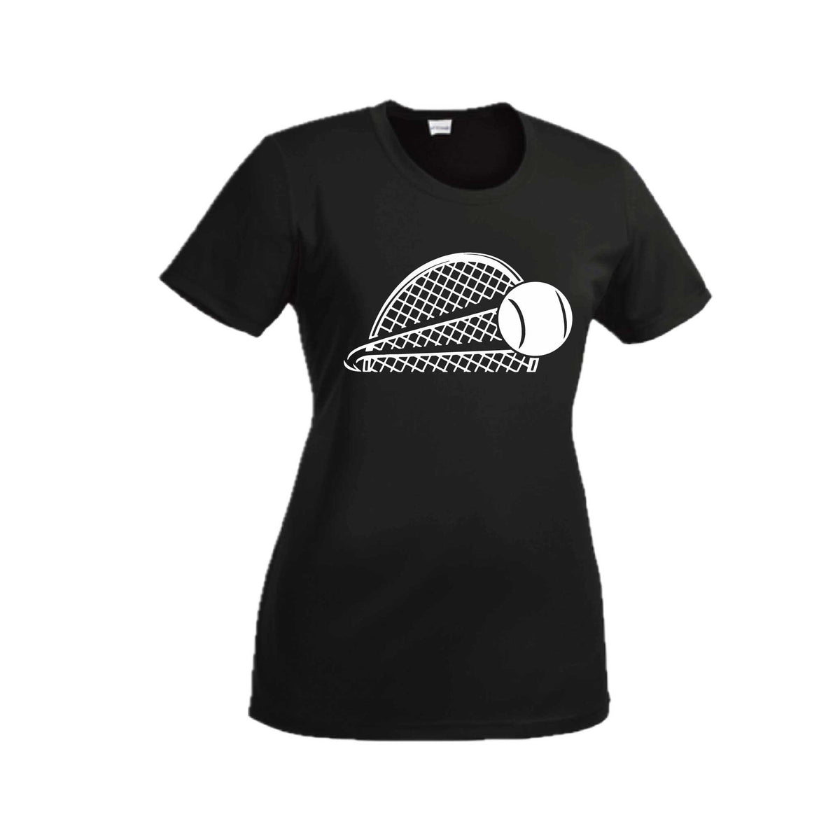 Tennis Half Racquet | Women’s Short Sleeve Crewneck Tennis T-Shirts | 100% Polyester