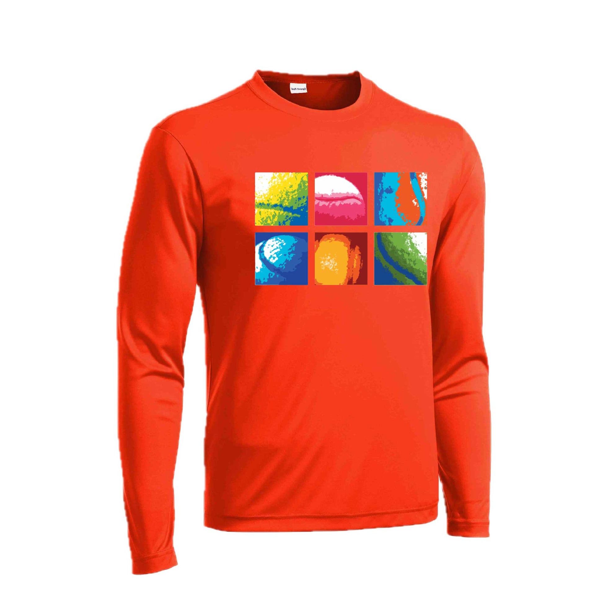 Tennis Squares | Men's Long Sleeve Athletic Tennis Performance T-Shirt | 100% Polyester