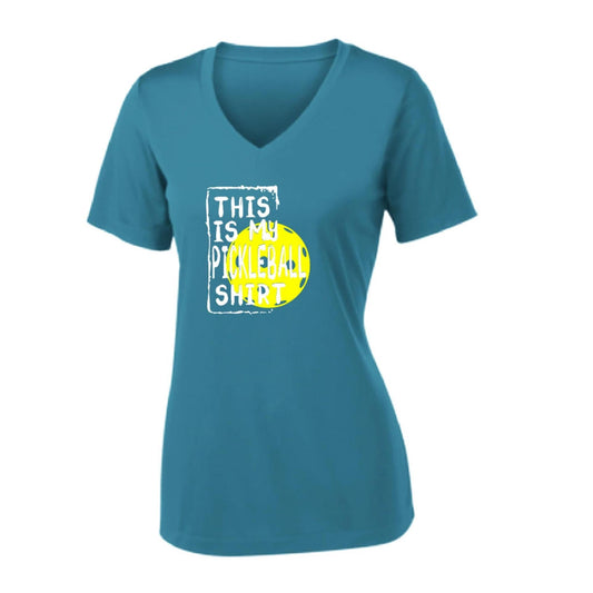This Is My Pickleball Shirt | Women’s Short Sleeve V-Neck Performance T-Shirt | 100% Polyester
