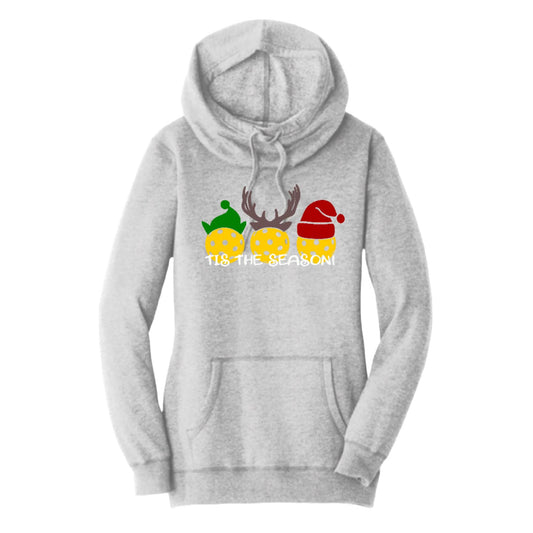 Tis The Season | Women’s Cowl-Neck Hoodie Pickleball Sweatshirt | 55% Cotton 45% Poly Fleece
