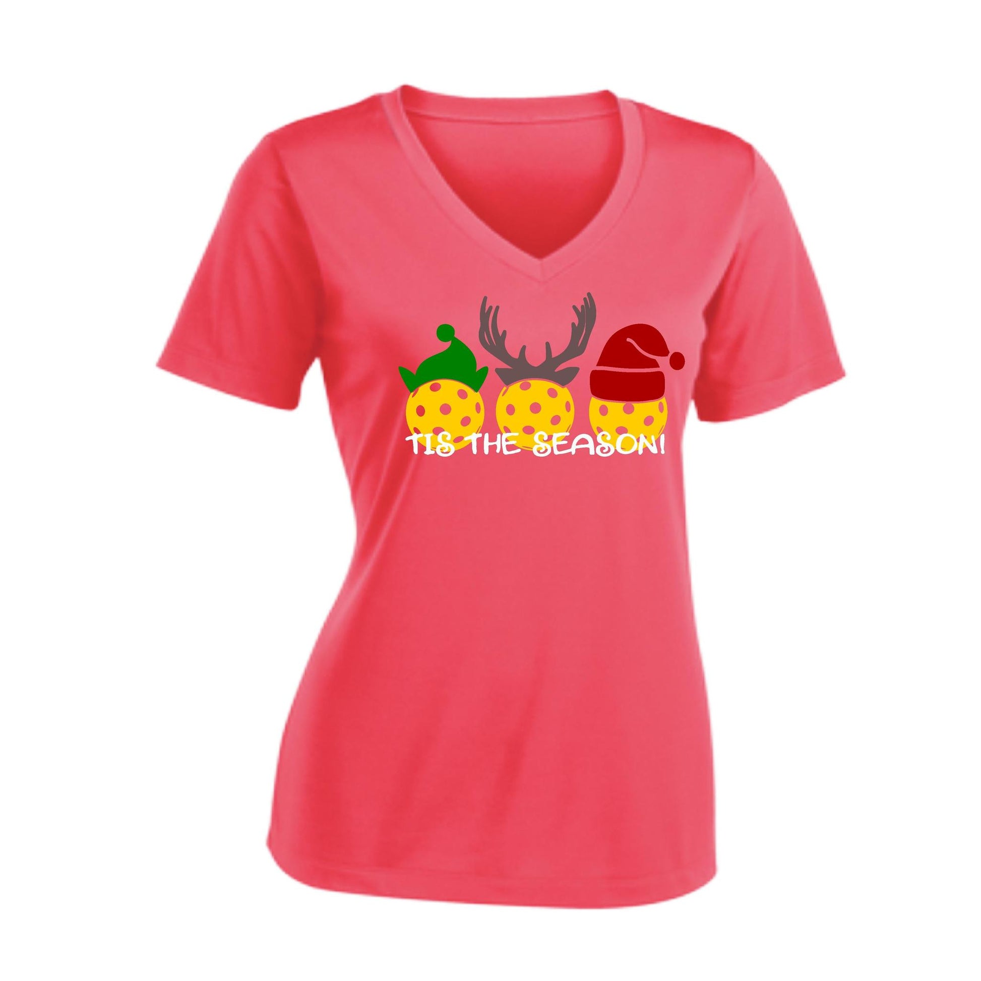 Tis the Season | Women's Short Sleeve V-Neck Pickleball Performance T-Shirts | 100% Polyester