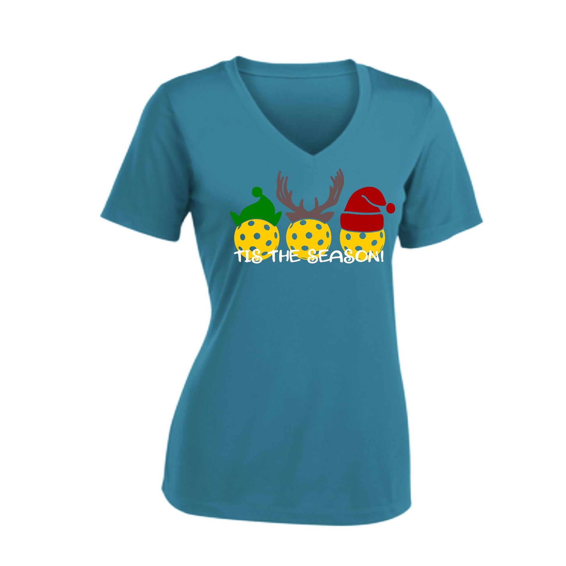 Tis the Season | Women's Short Sleeve V-Neck Pickleball Performance T-Shirts | 100% Polyester