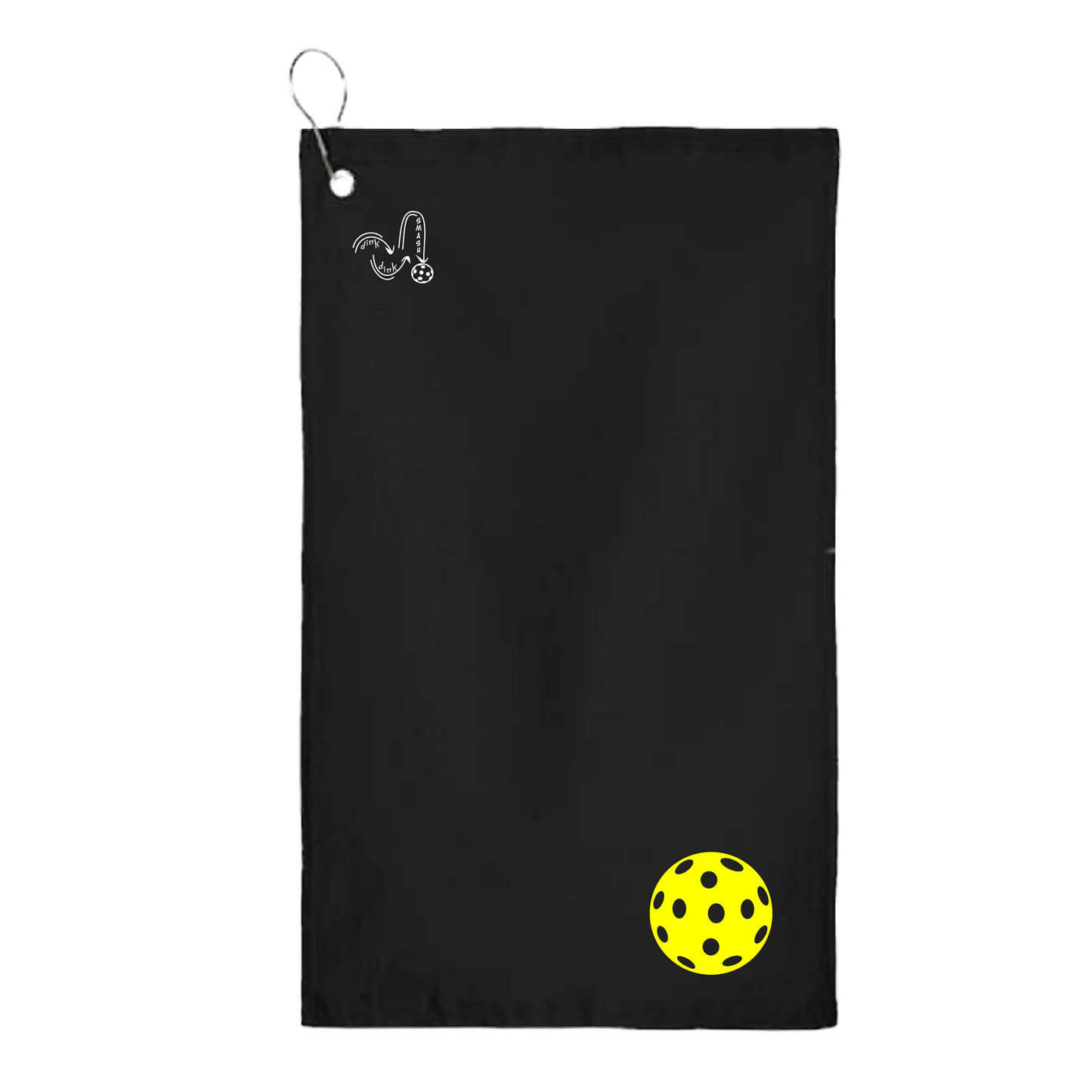 This pickleball towel is crafted with cotton terry velour for optimal performance. It features grommets, hooks, and hemmed edges for added durability. It's perfect for completing your pickleball gear, and an ideal gift for friends and tournaments. The towel is designed to be both absorbent and lightweight, so you can remain dry and comfortable while you play.